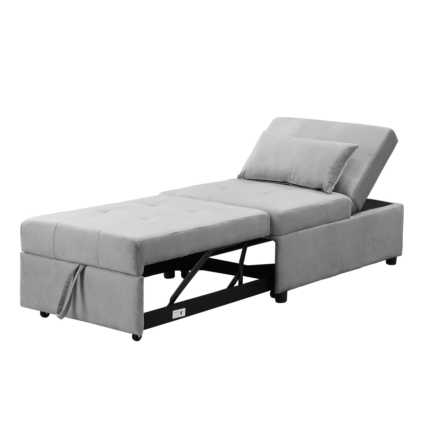 Grey velvet sofa bed with pullout chaise and storage for modern living rooms