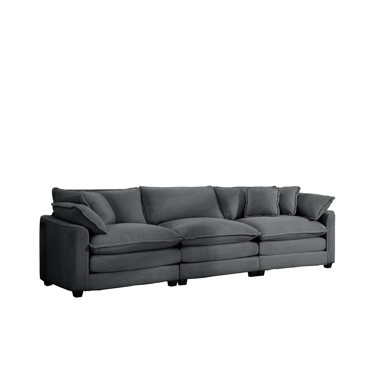 Dark grey corduroy modular sofa with plush cushions and armrests for modern living room comfort