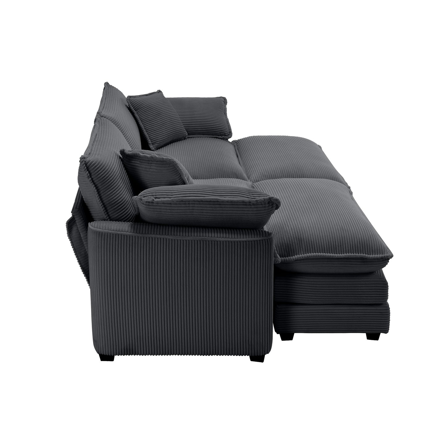 Dark grey corduroy sectional sofa with plush cushions for living room comfort