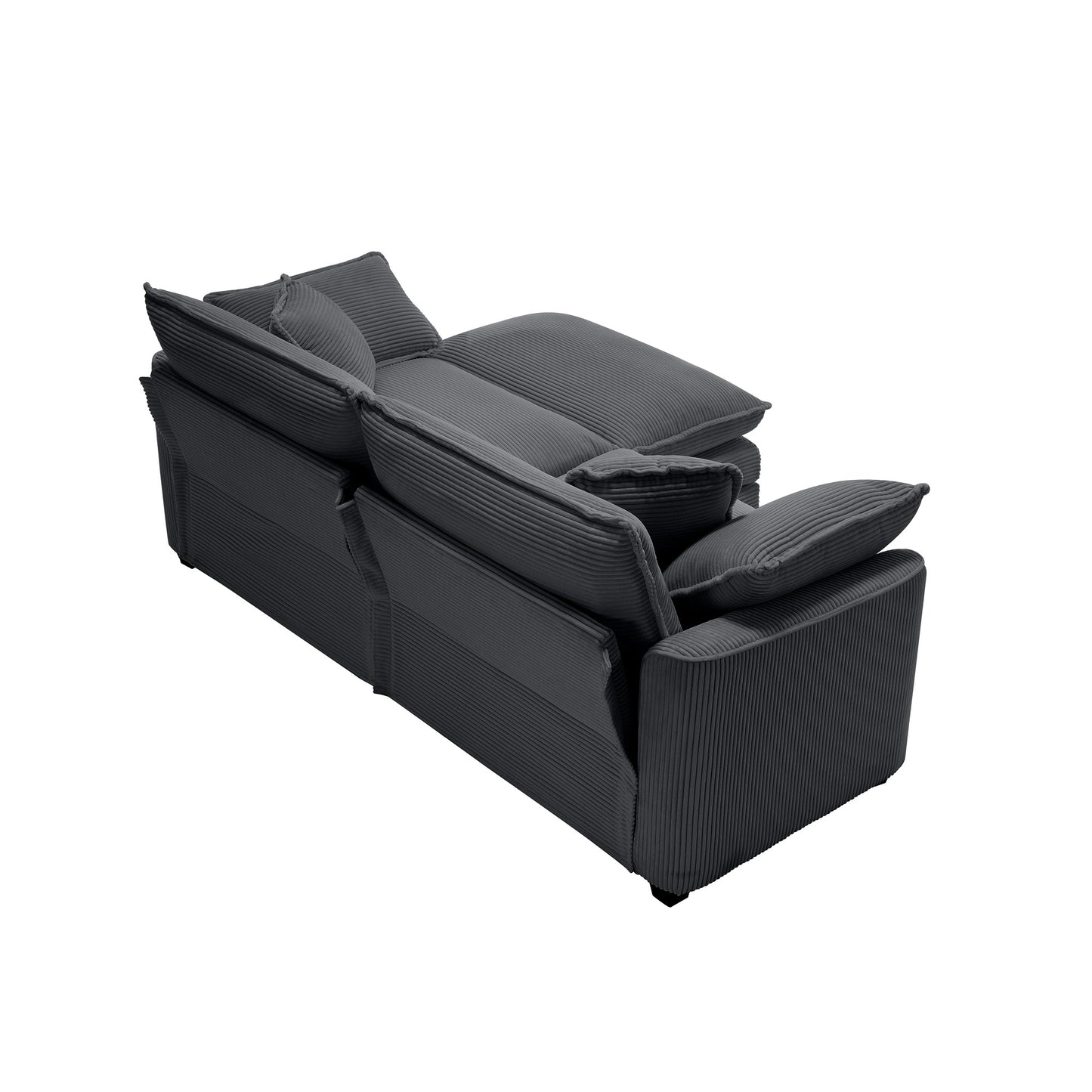 Dark gray corduroy reclining sofa with plush cushions perfect for a cozy living room