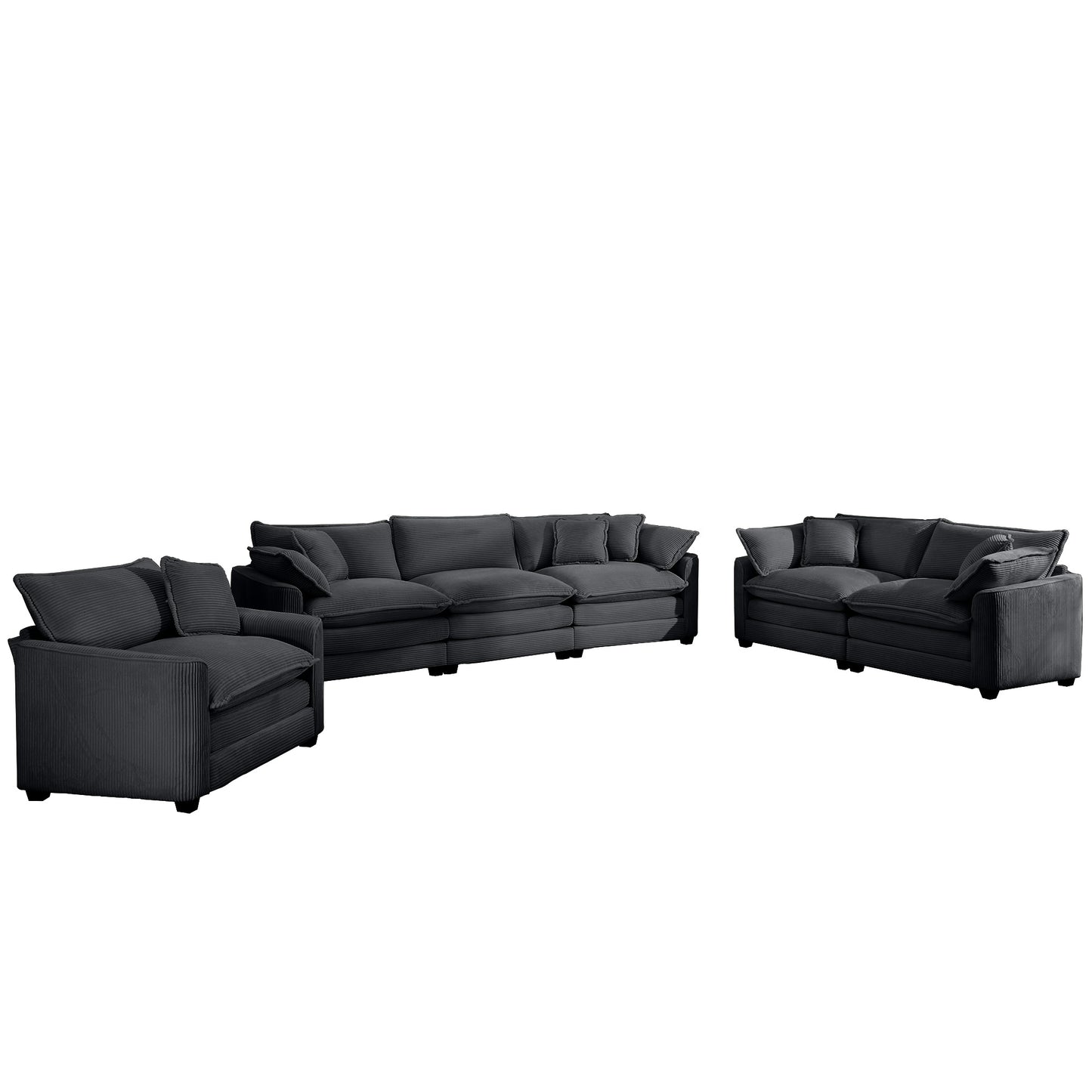Charcoal corduroy sectional sofa with matching armchair for modern living spaces