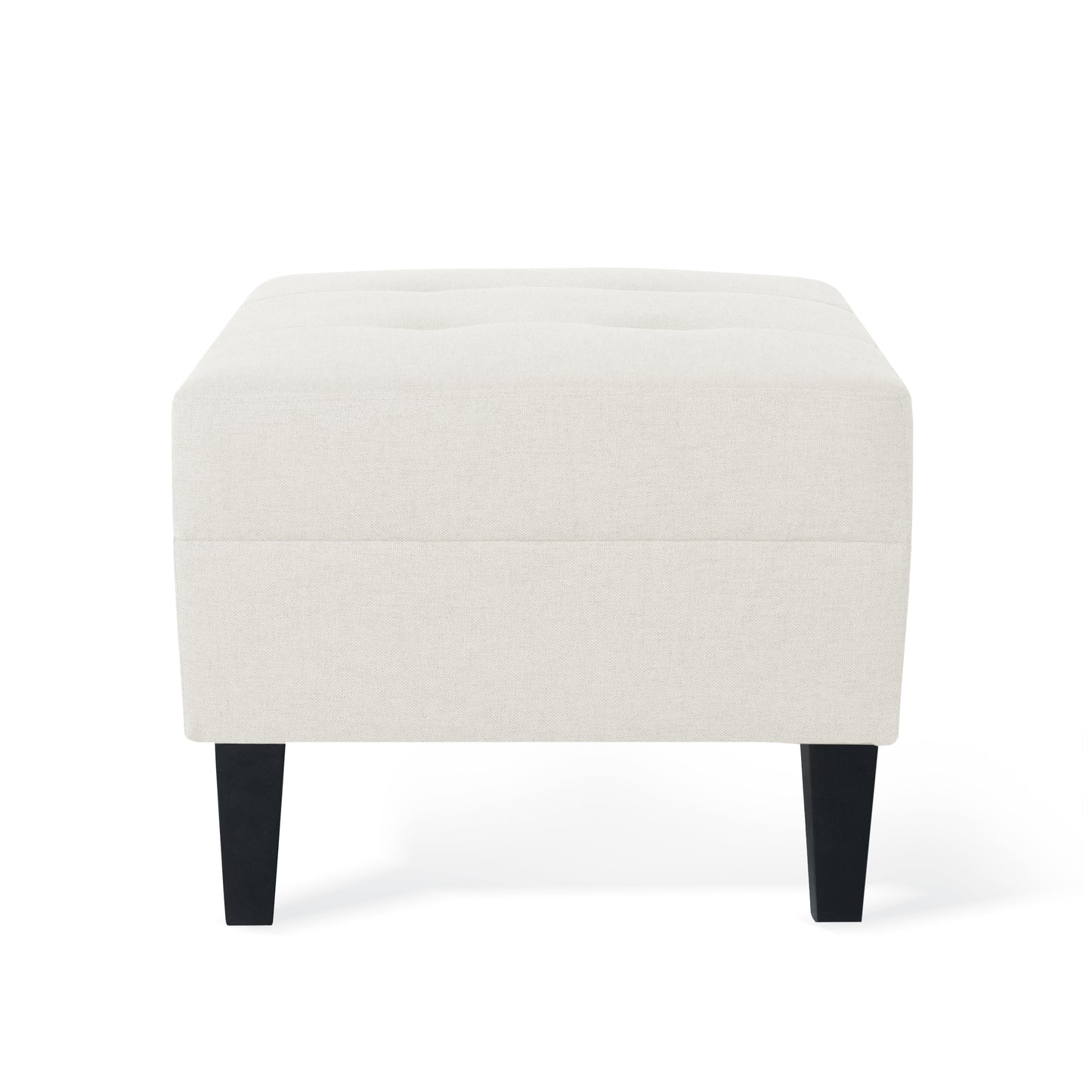Tufted cream linen ottoman with dark tapered legs a versatile accent piece