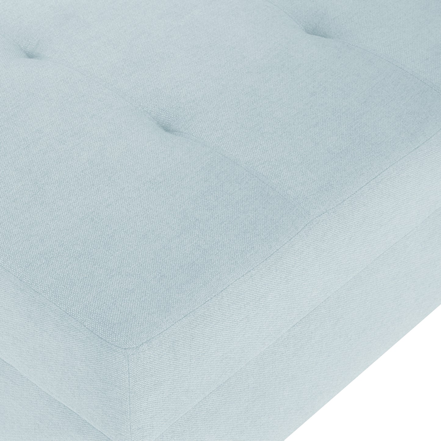 Light blue linenblend fabric ottoman with button tufting detail