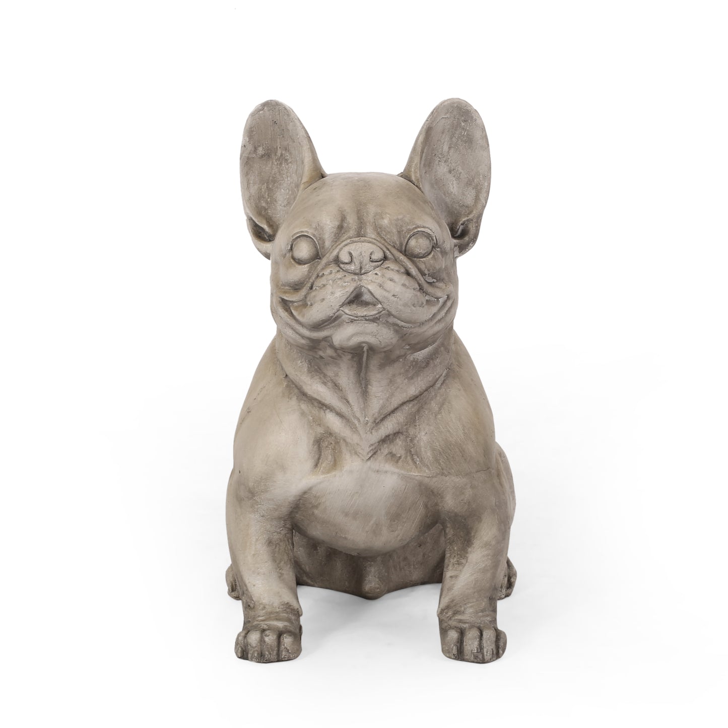 Grey concrete French bulldog statue perfect garden accent Detailed wrinkles and ears