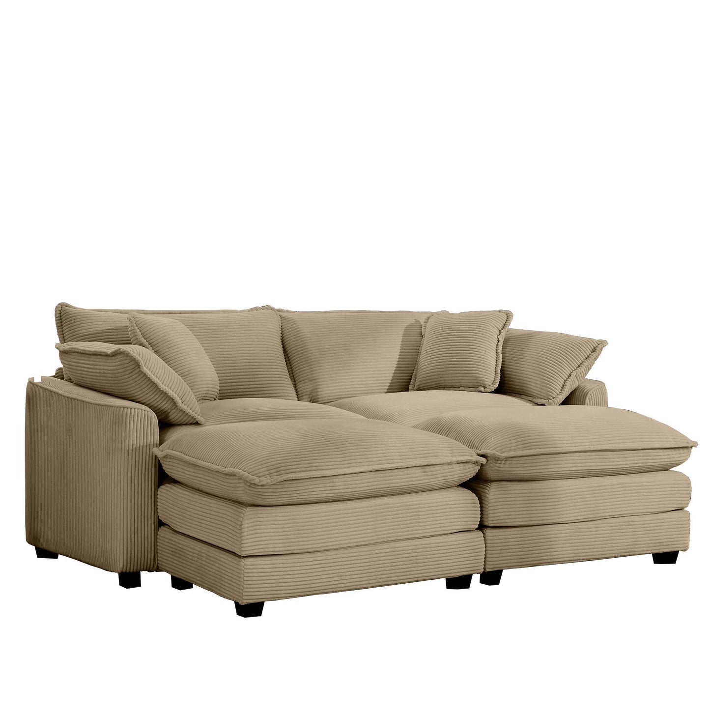 Beige corduroy sectional sofa with plush cushions perfect for a cozy living room Includes chaise