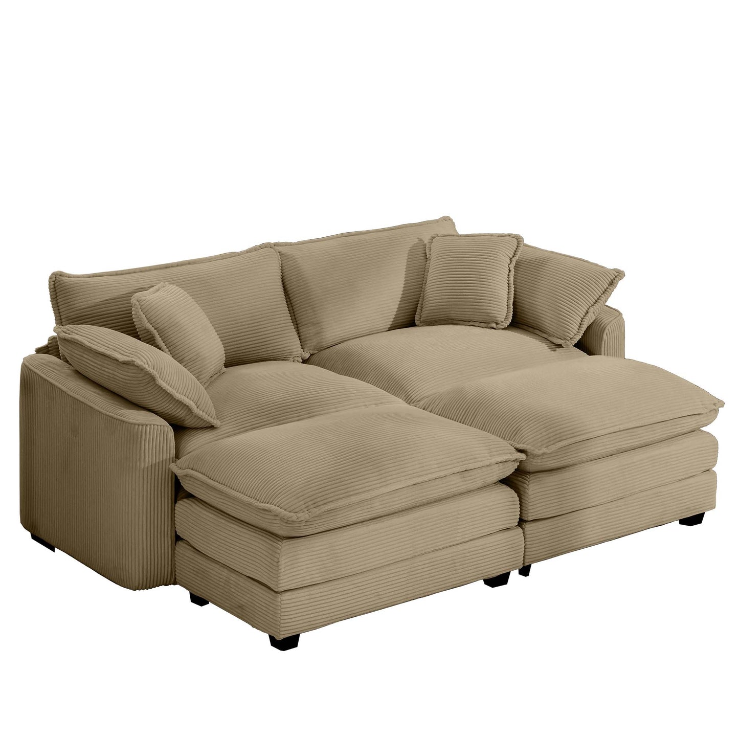 Luxurious beige corduroy sectional sofa with plush cushions for ultimate comfort