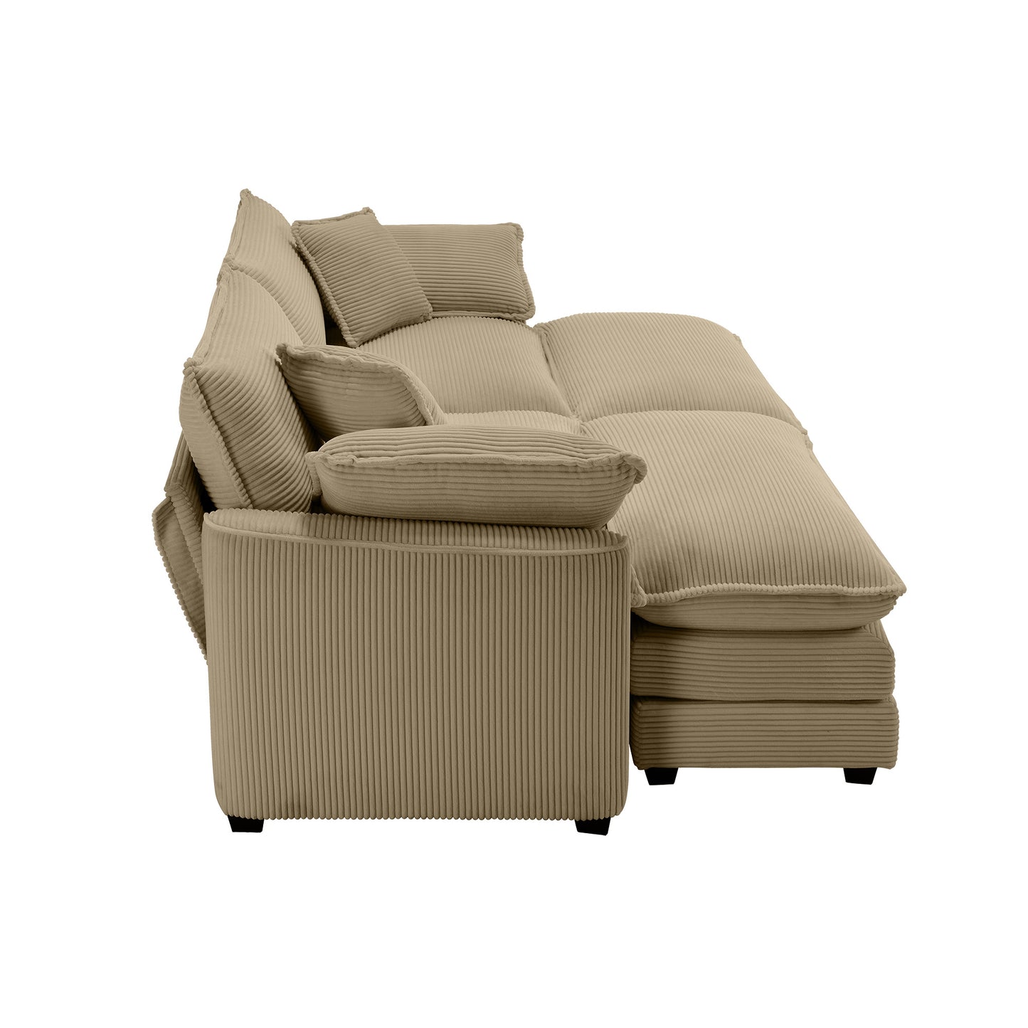 Sectional sofa in beige corduroy fabric with plush cushions and a modern design