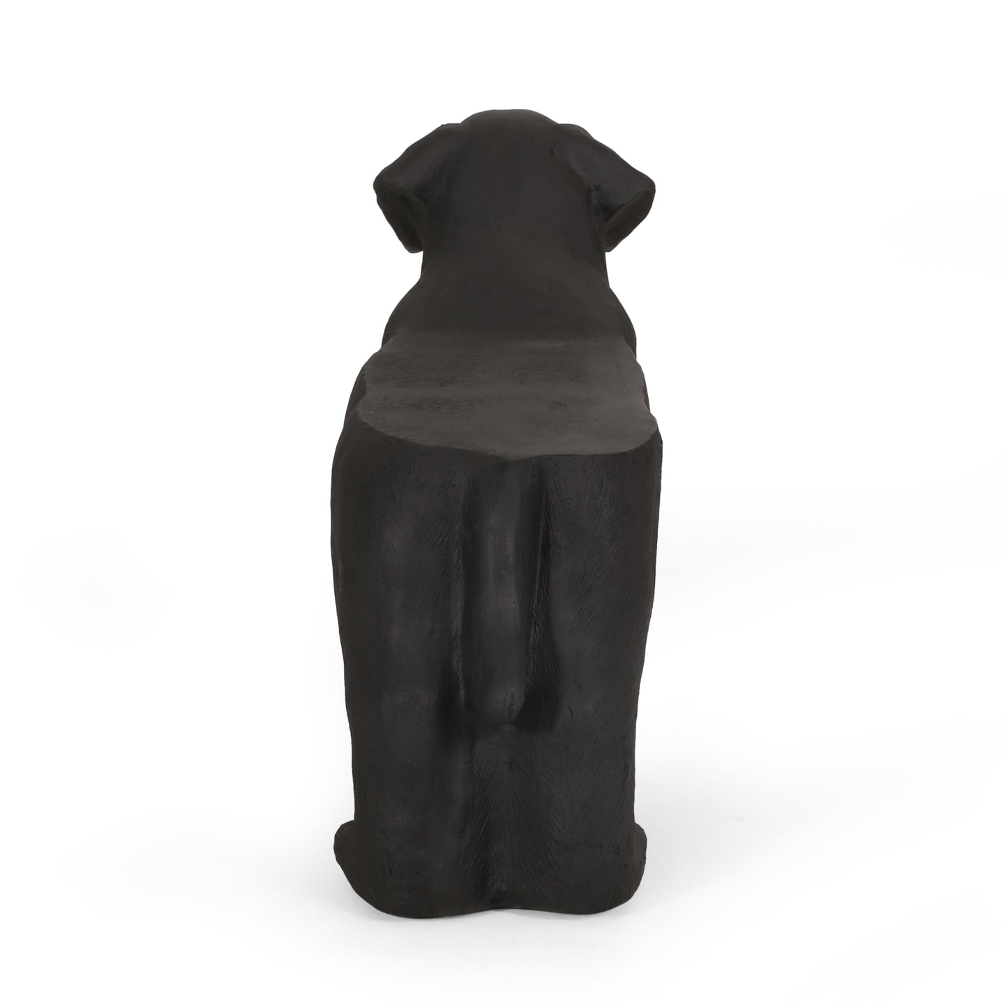 Black Labrador dog statue from behind made of textured matte material
