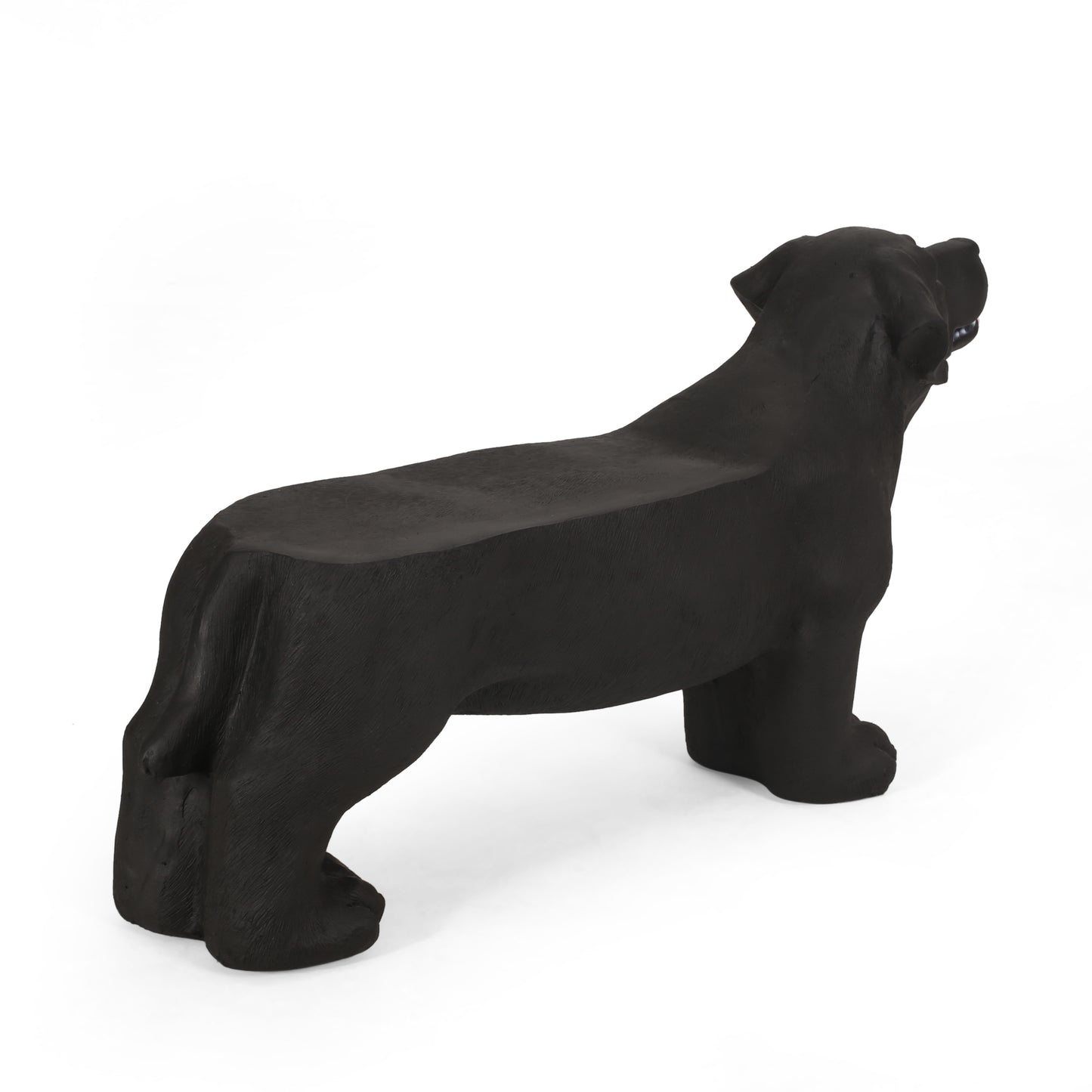 Black dog shaped garden bench durable resin construction for outdoor use