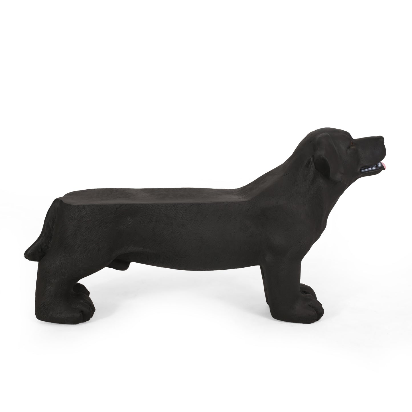 Black Labrador dog bench realistic resin garden statue durable outdoor accent