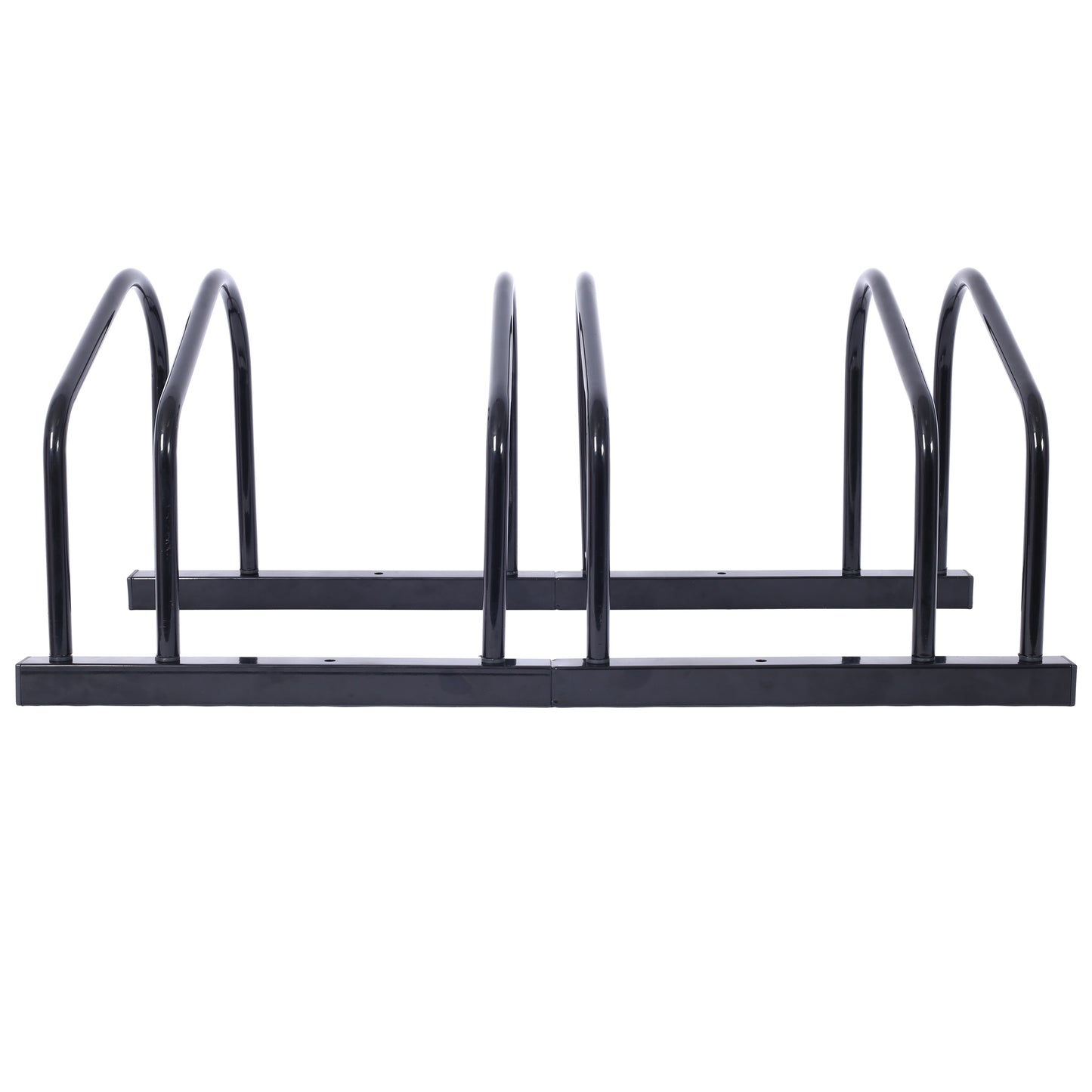 Black metal bike rack with arched supports for secure bicycle parking