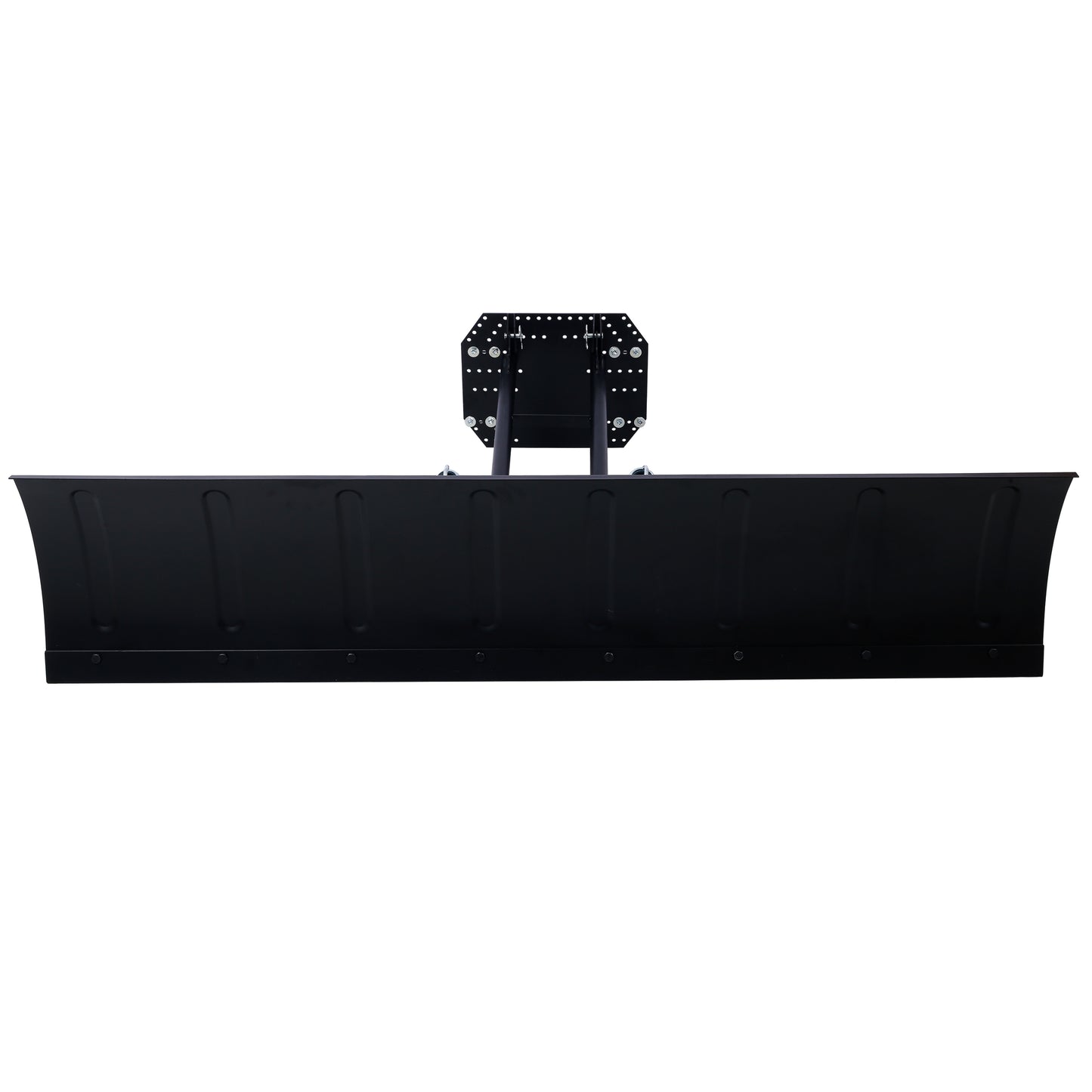 Black steel snow plow blade with adjustable mounting bracket perfect for ATVs