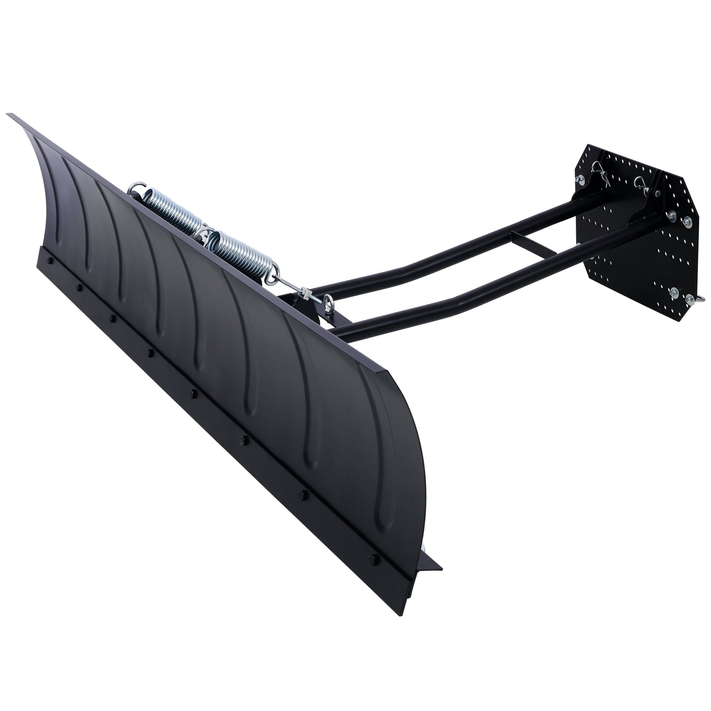 Black steel snow plow blade with silver springs and metal attachment bracket