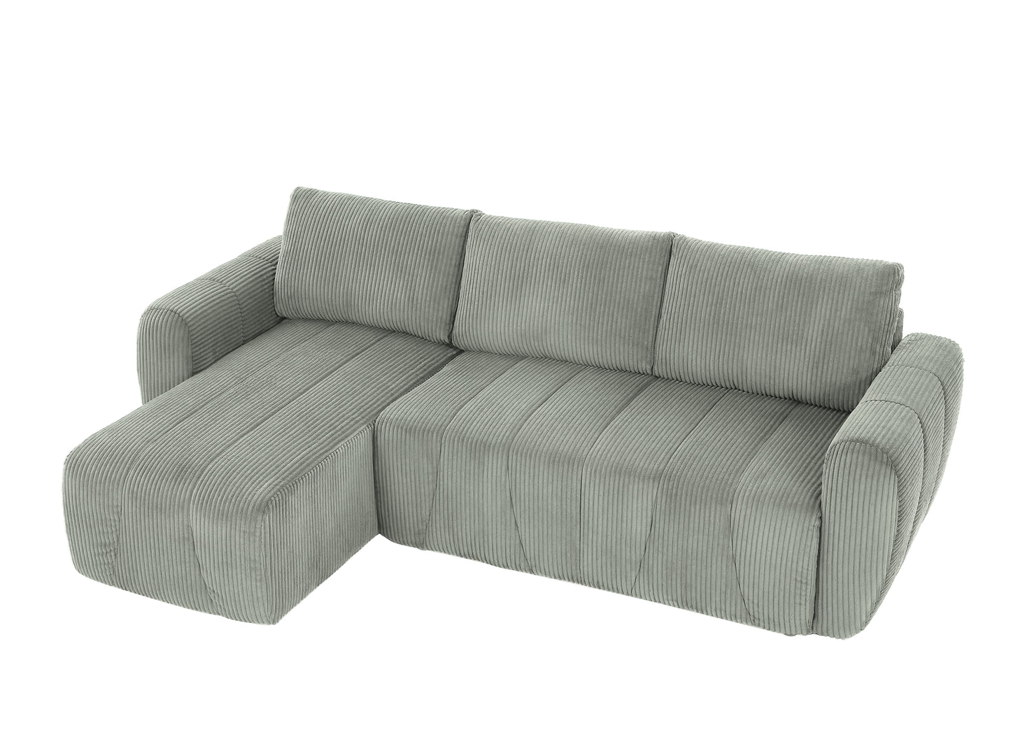 Light gray corduroy sectional sofa with plush cushioning and wide armrests perfect for modern living rooms