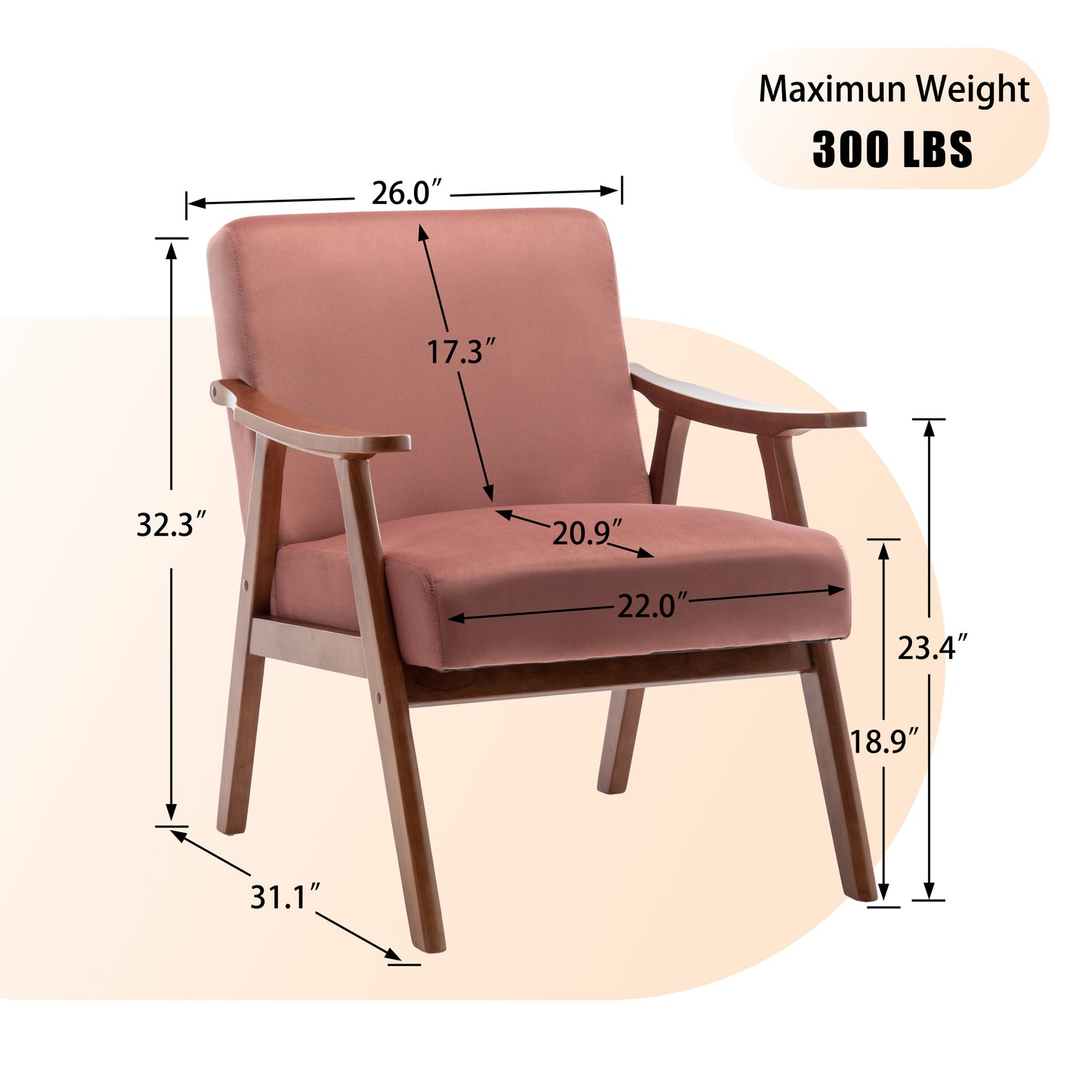 Dusty rose armchair with wooden frame and arms perfect accent chair for living rooms