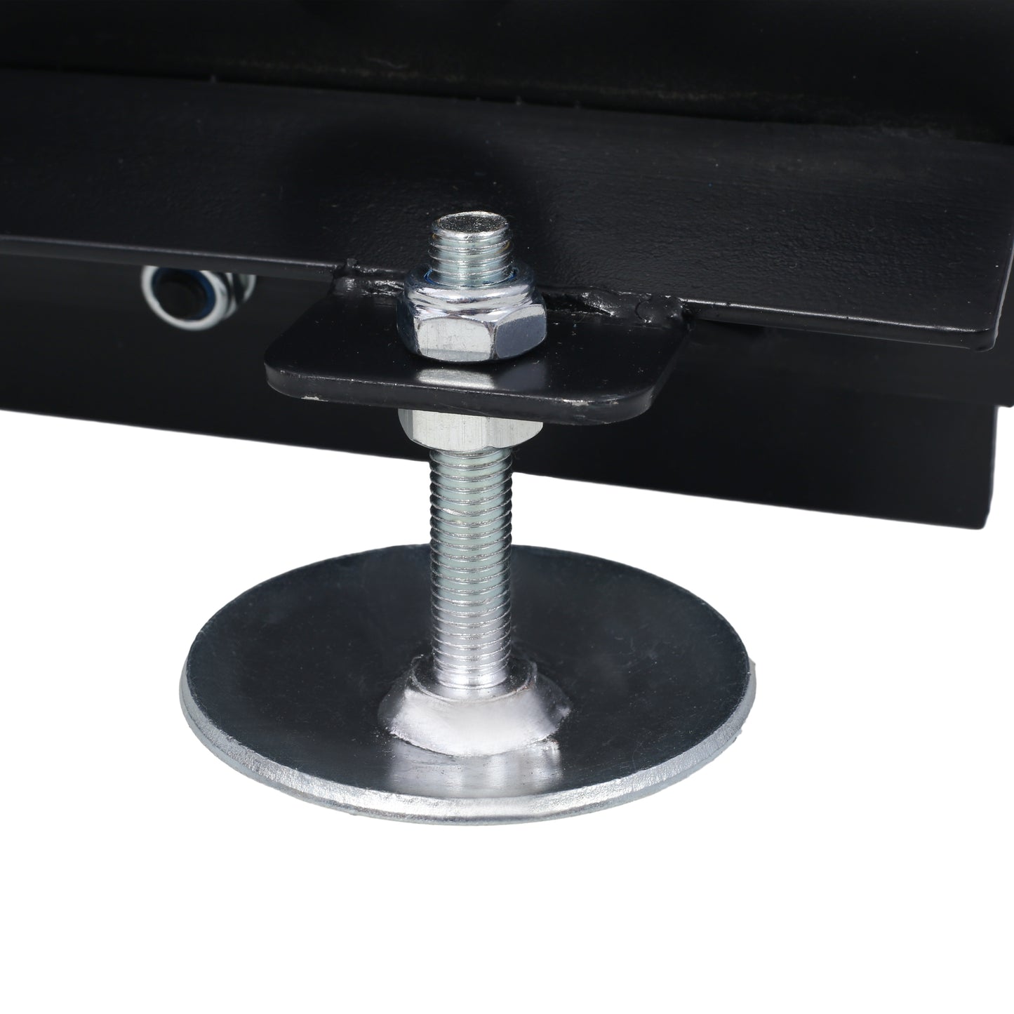Adjustable furniture foot with threaded bolt and large base plate