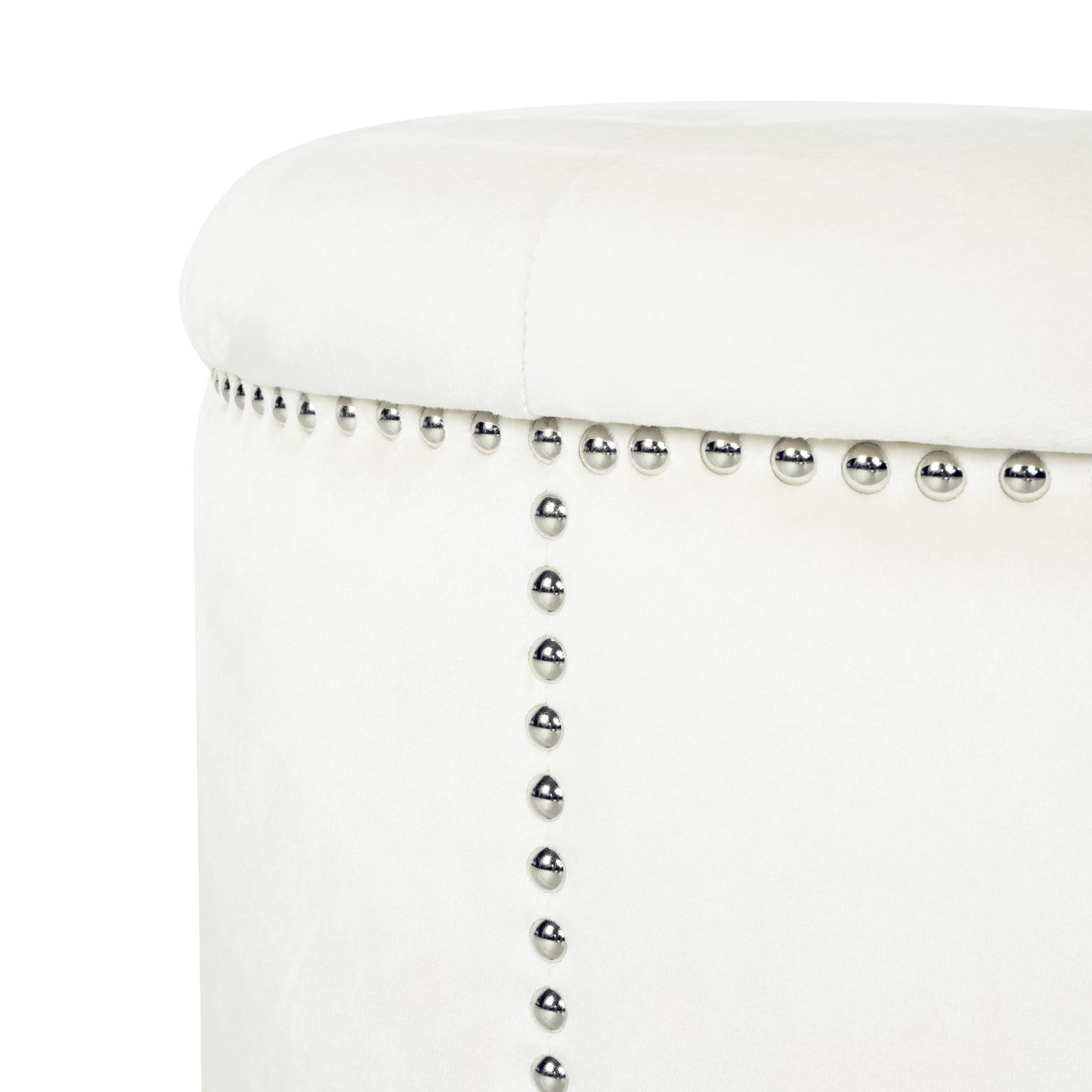 White velvet ottoman with silver stud accents perfect accent piece