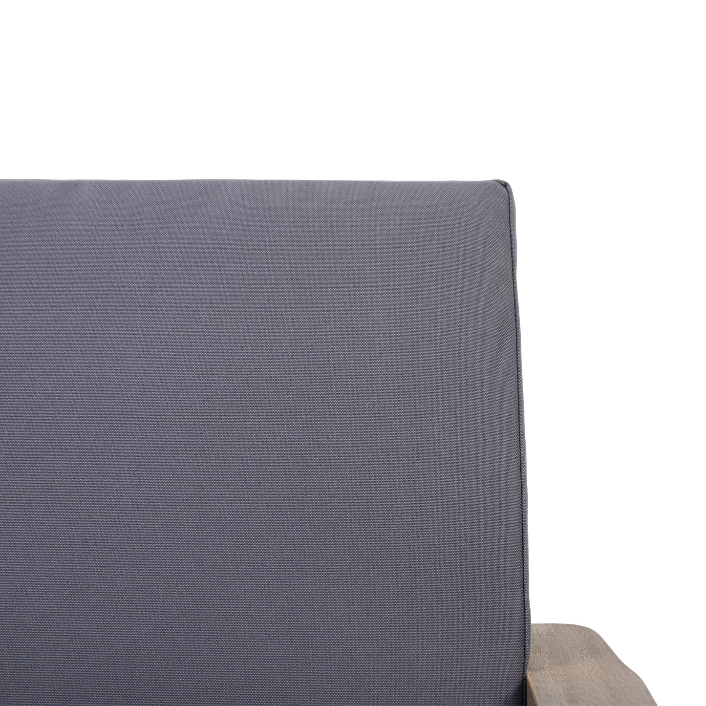 Closeup of a charcoal gray textured cushion fabric on a modern outdoor chair