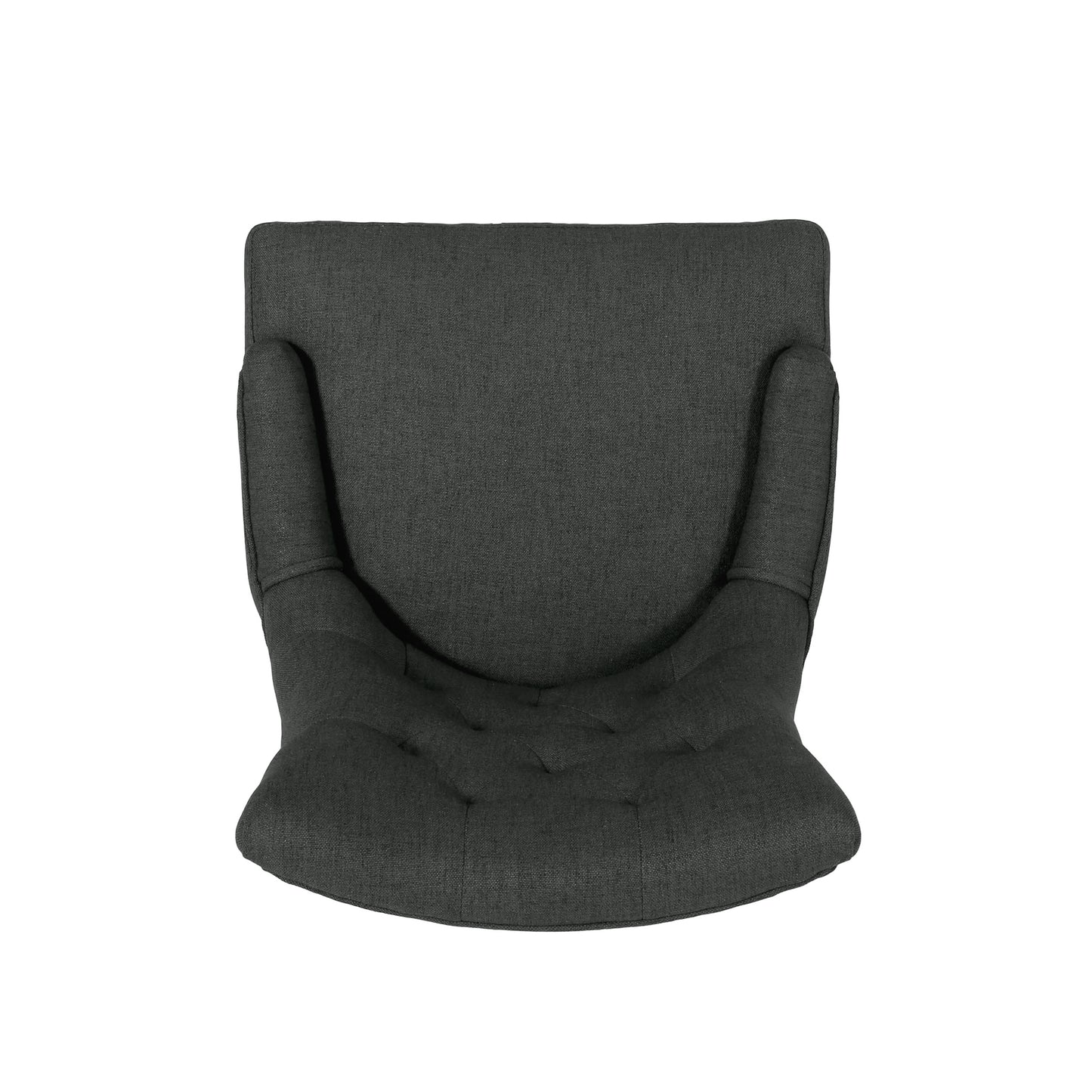 Modern charcoal fabric accent chair with deep tufting and padded armrests