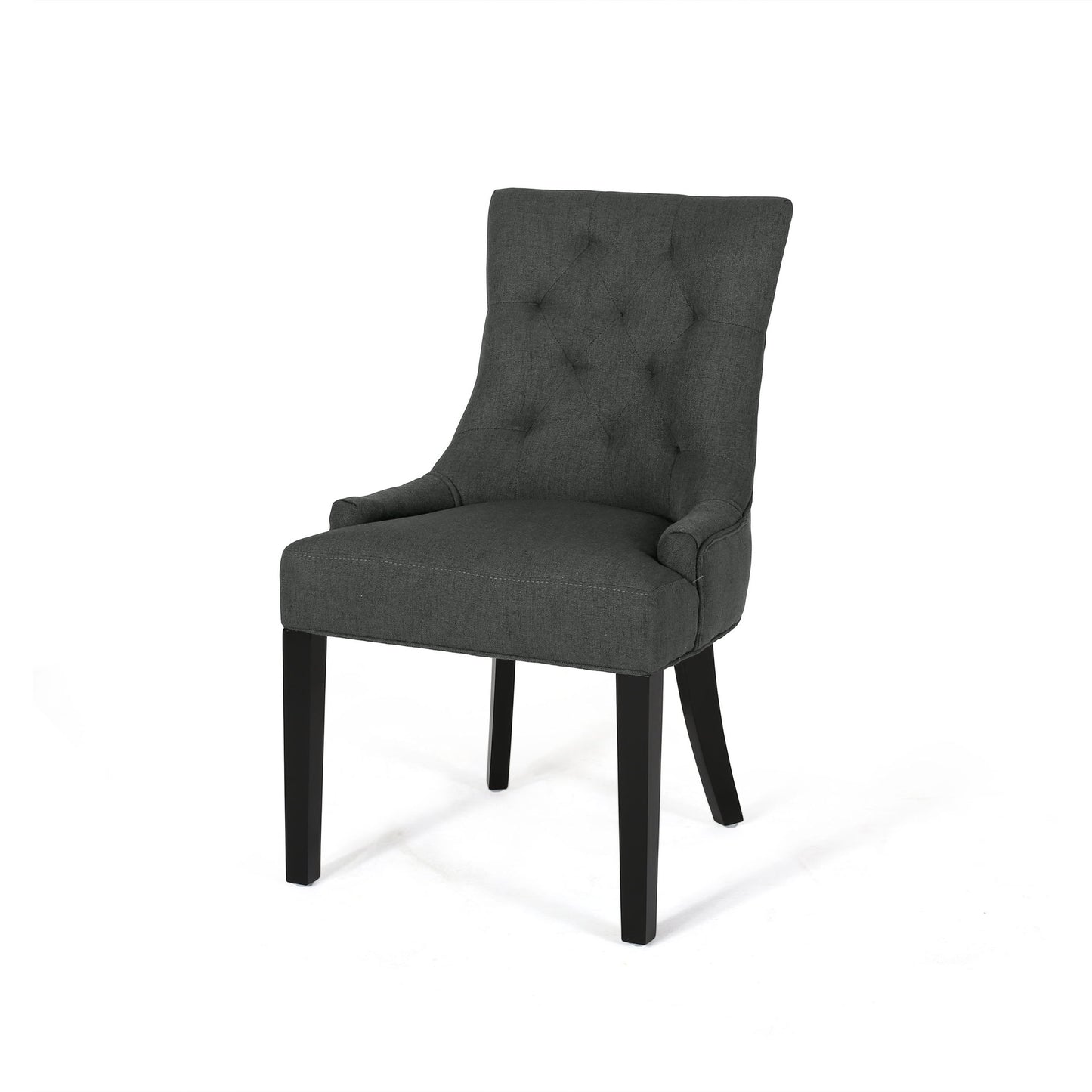 Dark gray tufted fabric dining chair with espresso wood legs modern accent chair