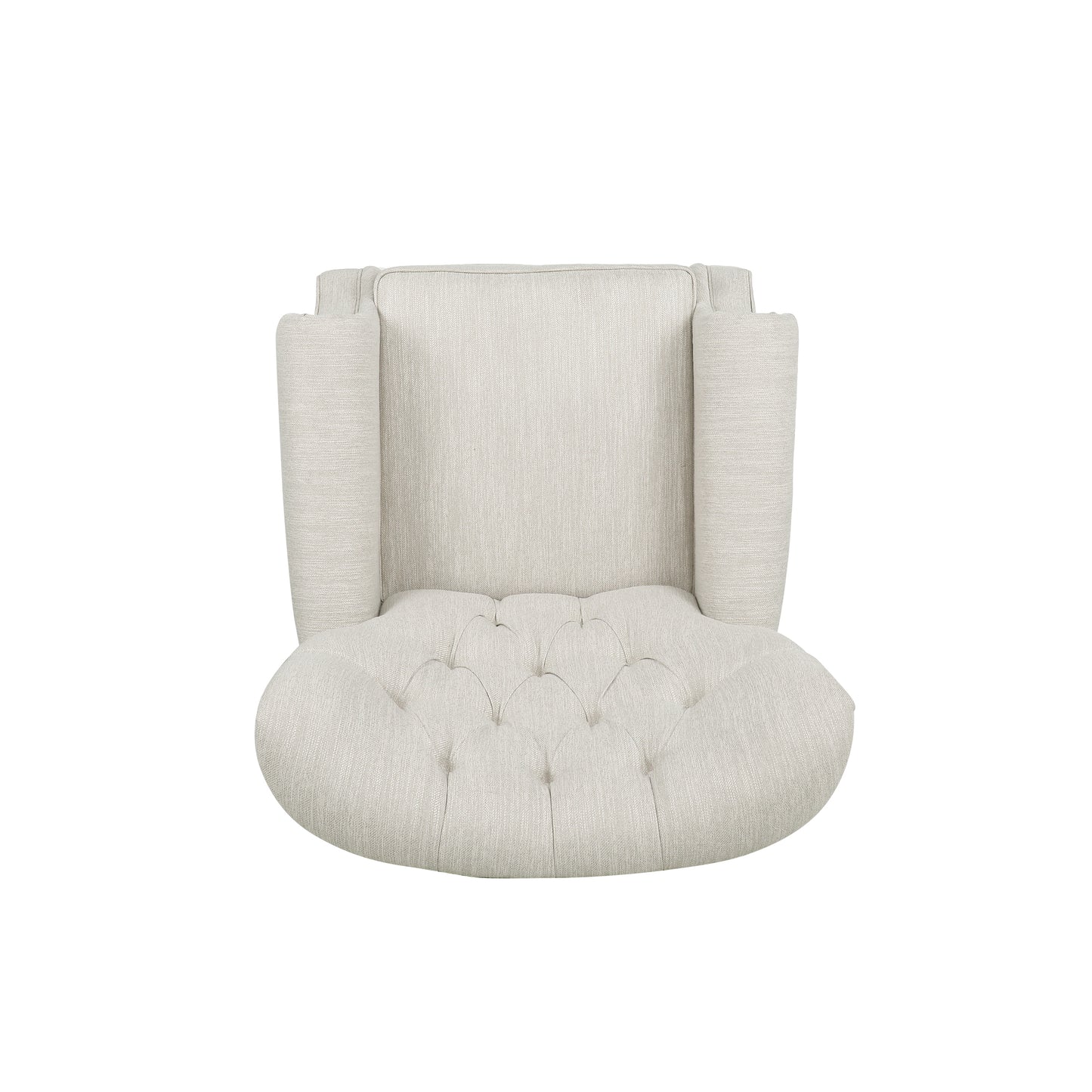 Cream upholstered armchair with button tufting and rolled arms