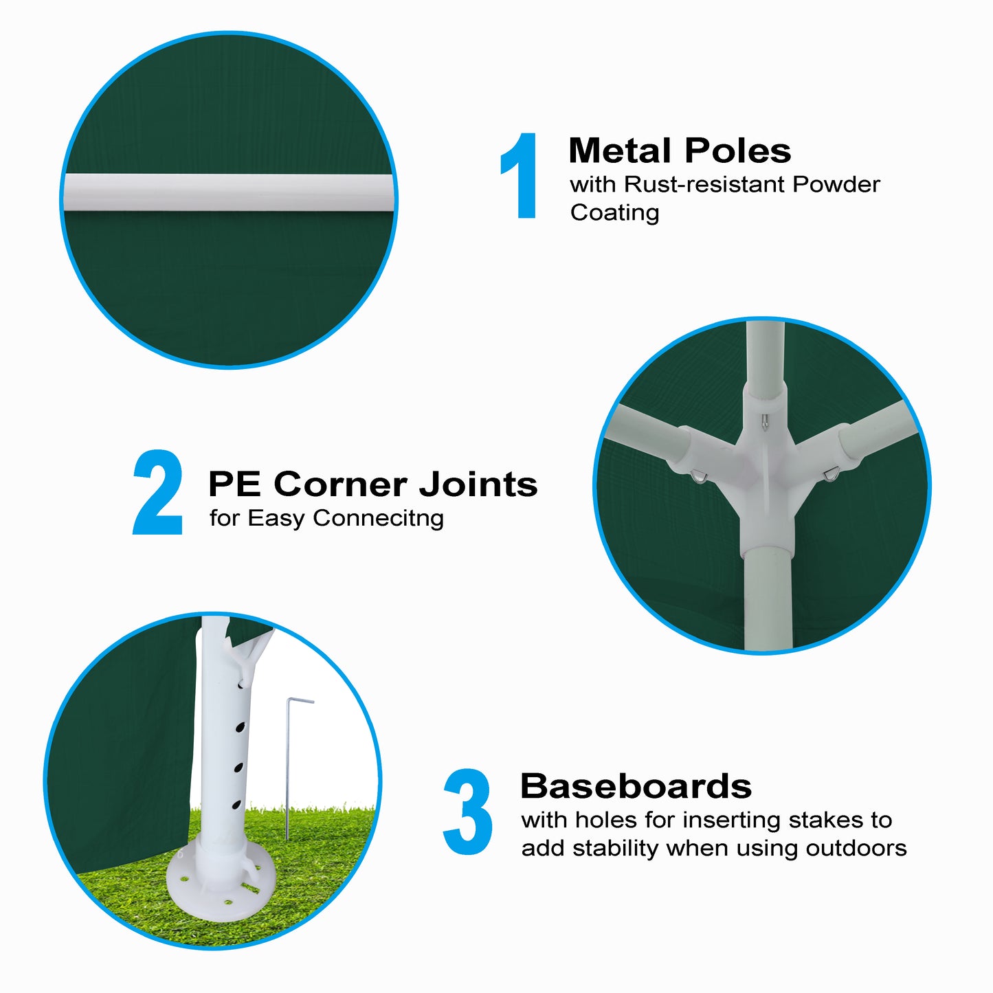 Closeup of a rustresistant powder coated metal pole for gazebo frame