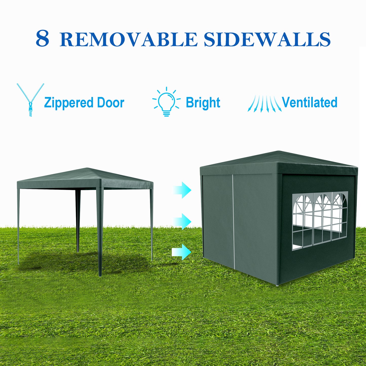 Dark green gazebo with zippered door for outdoor events