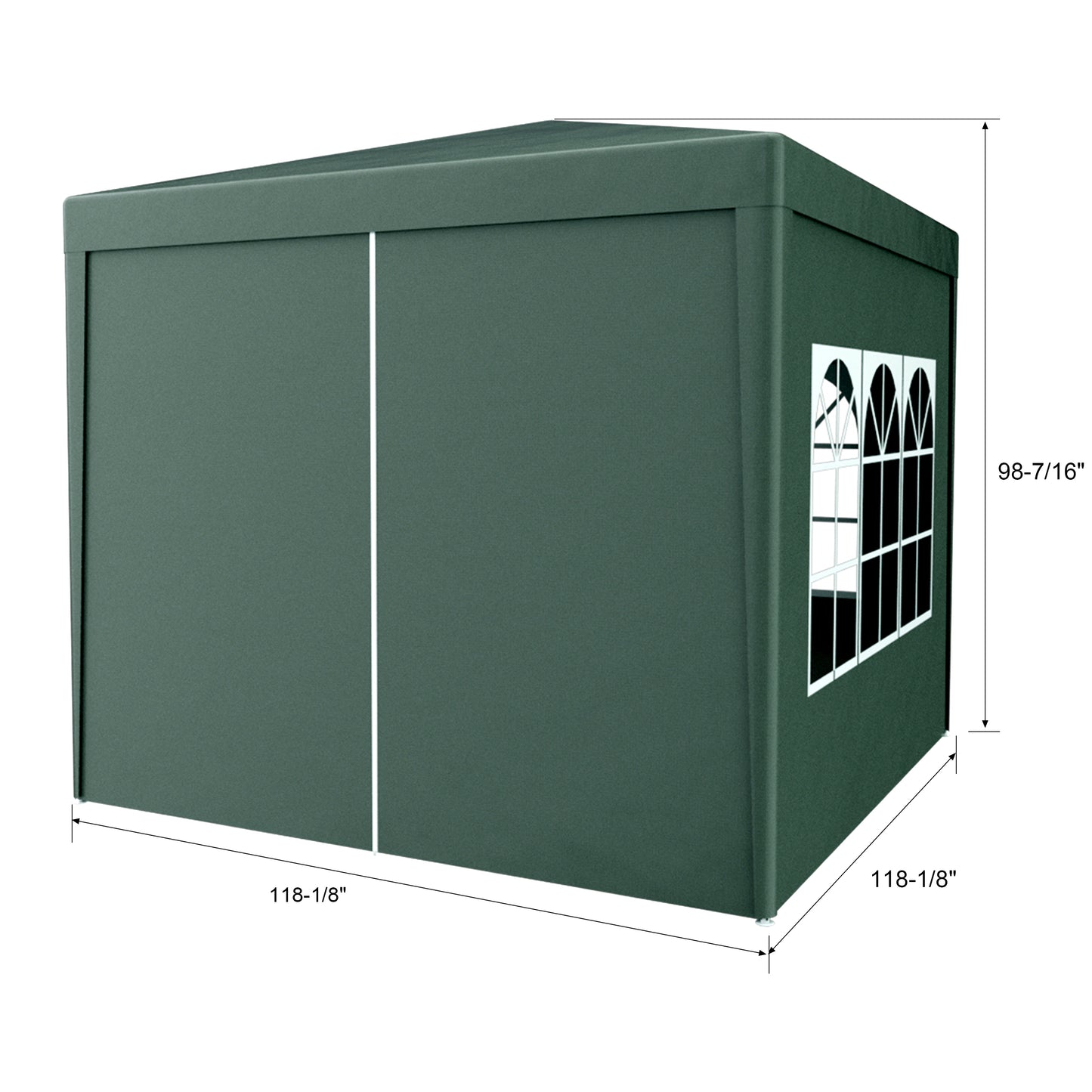 Dark green portable canopy tent with arched windows and zippered door H x W