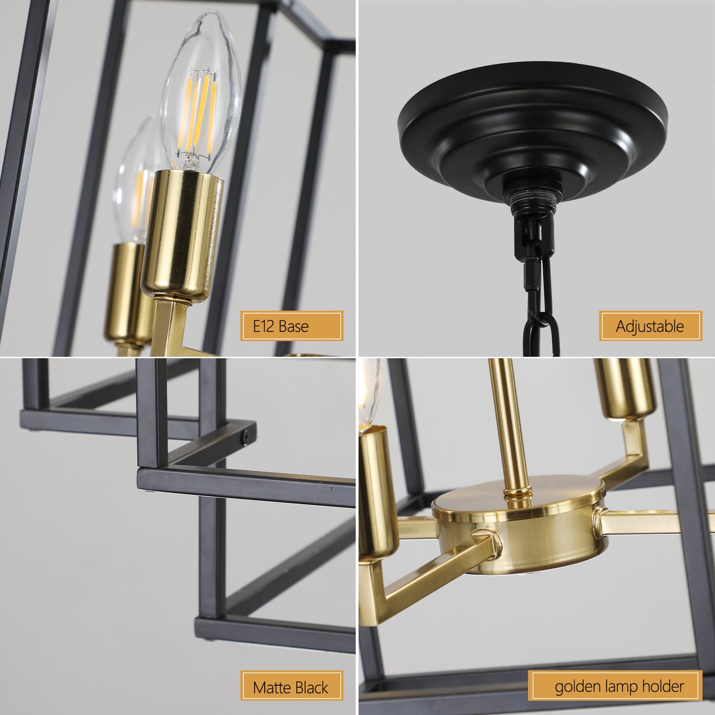 Modern black metal cage pendant light with E base golden lamp holders