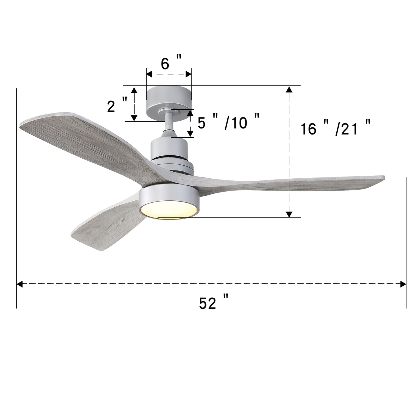 Modern inch blade white ceiling fan with integrated LED light kit