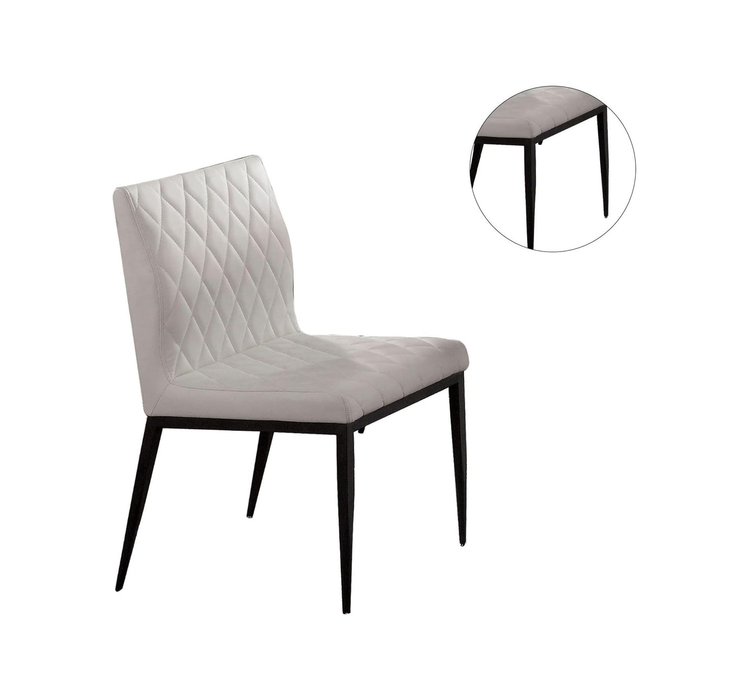 Light gray tufted dining chair with black metal legs perfect for modern kitchens