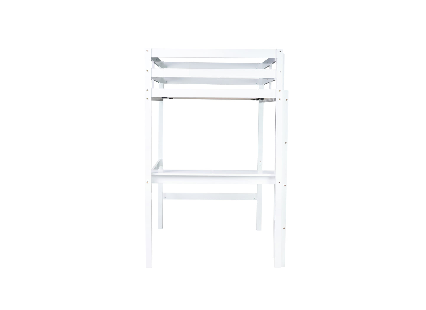 TREATLIFE HOME Twin High Loft Bed with Built-in Desk and Safety Guardrail, Rubber Wood Construction, White