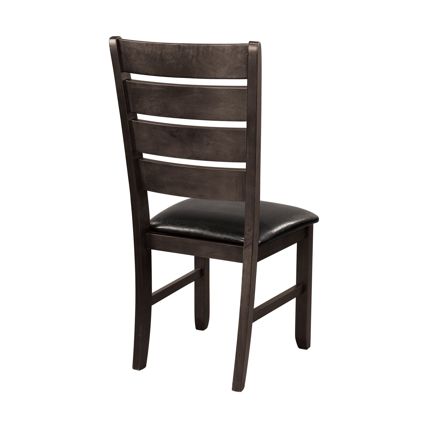 Dark wood dining chair with black faux leather seat