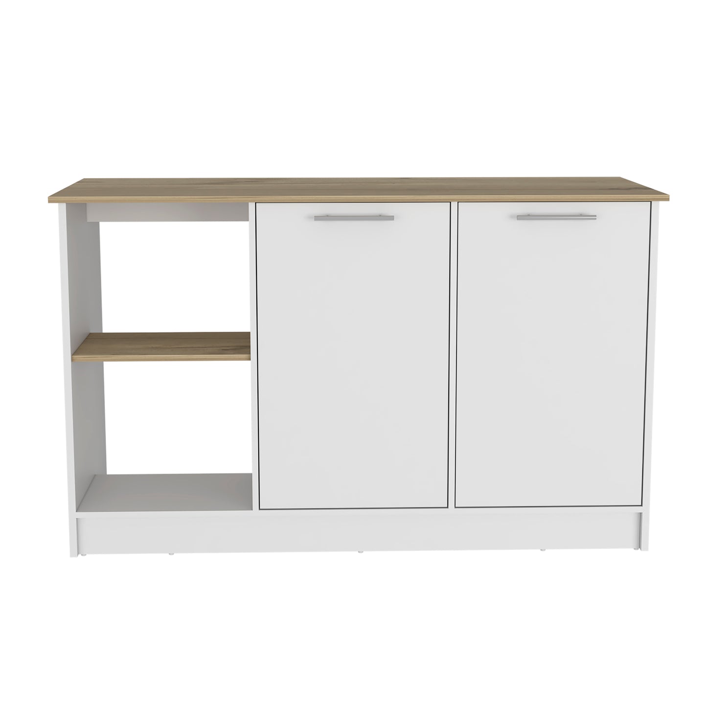 TREATLIFE HOME Kitchen Island with Generous Countertop and Open Shelving, Ideal for Meal Preparations and Storage, White and Light Oak Finish