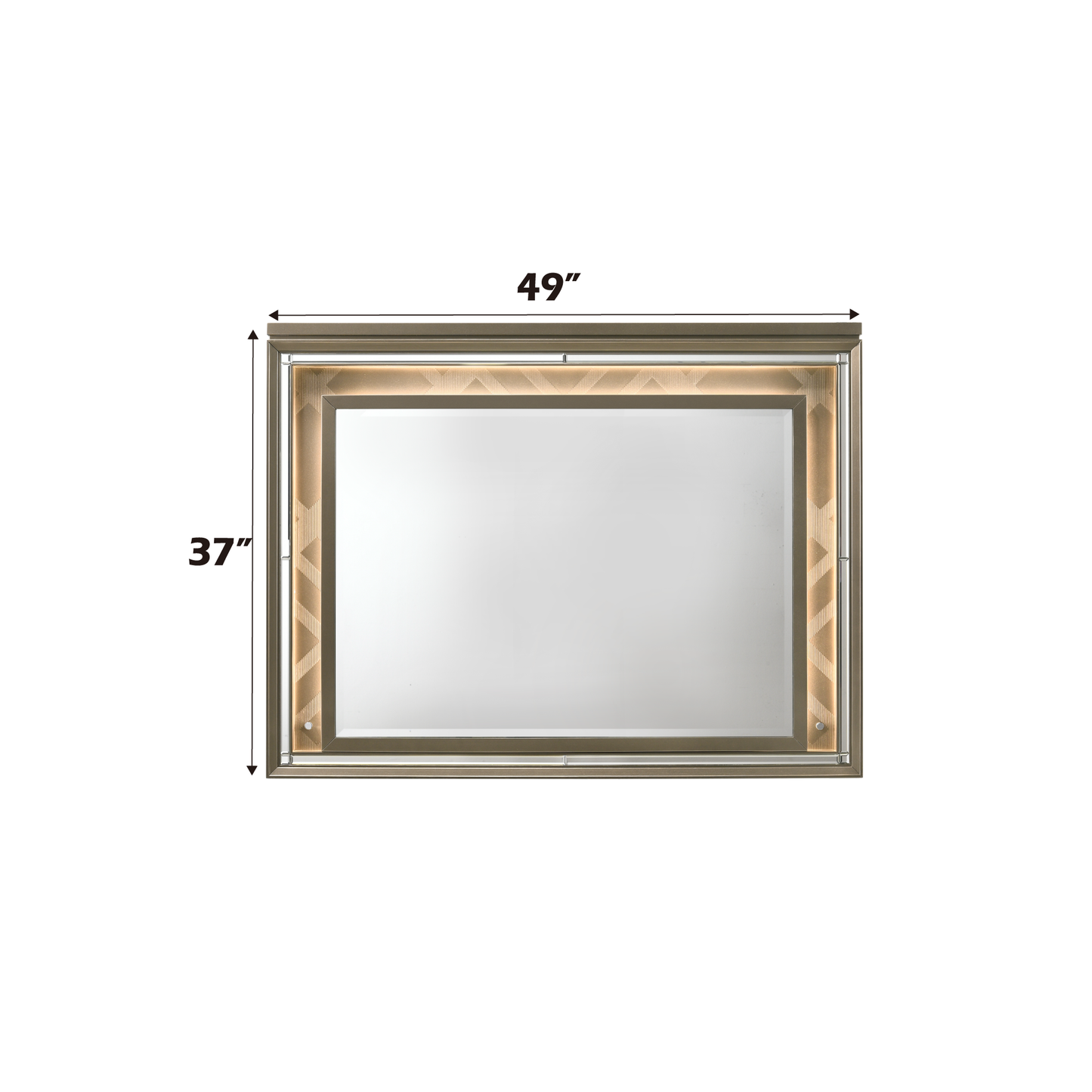 inch wide decorative mirror with metallic frame and subtle geometric pattern