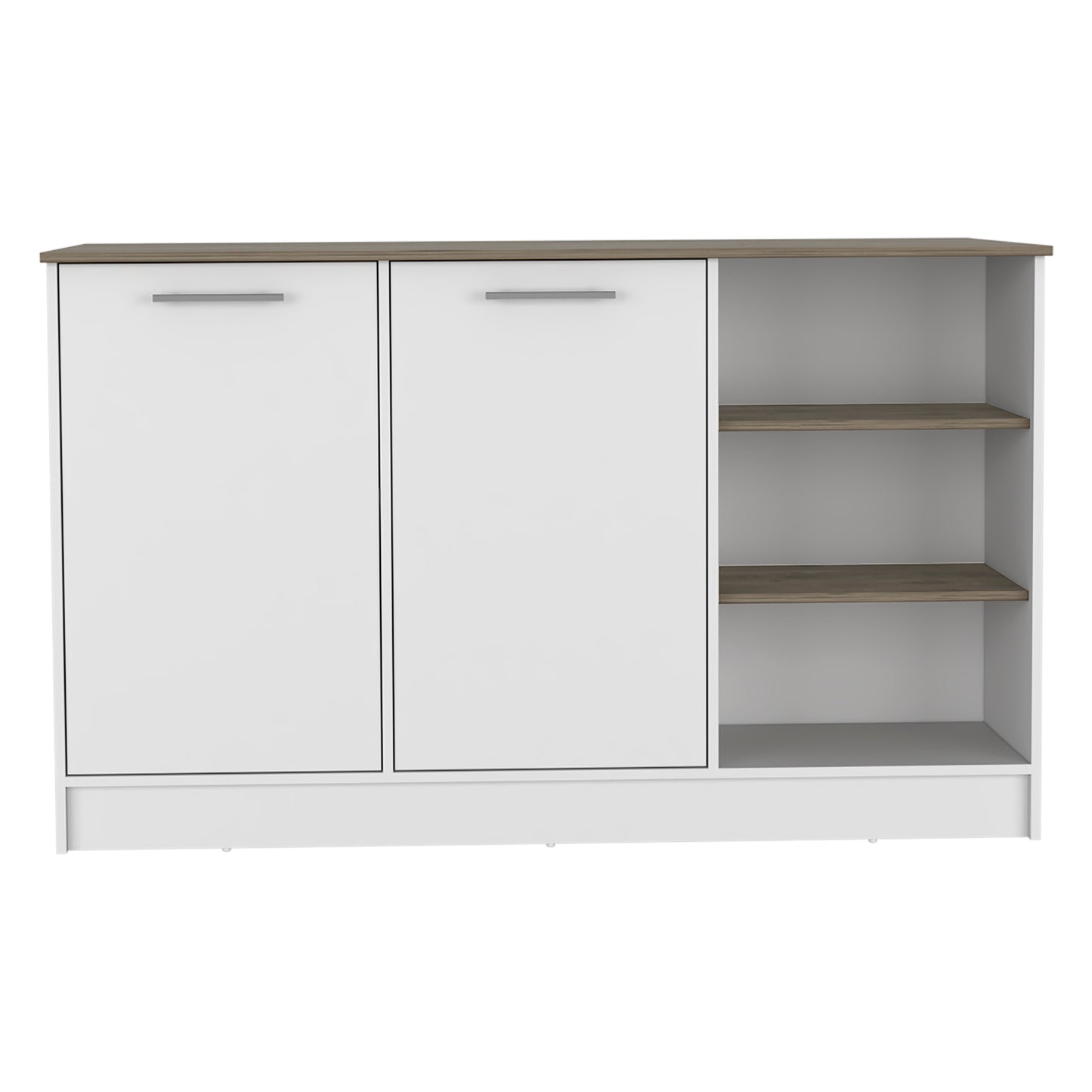 White and wood modern sideboard with two doors and open shelving