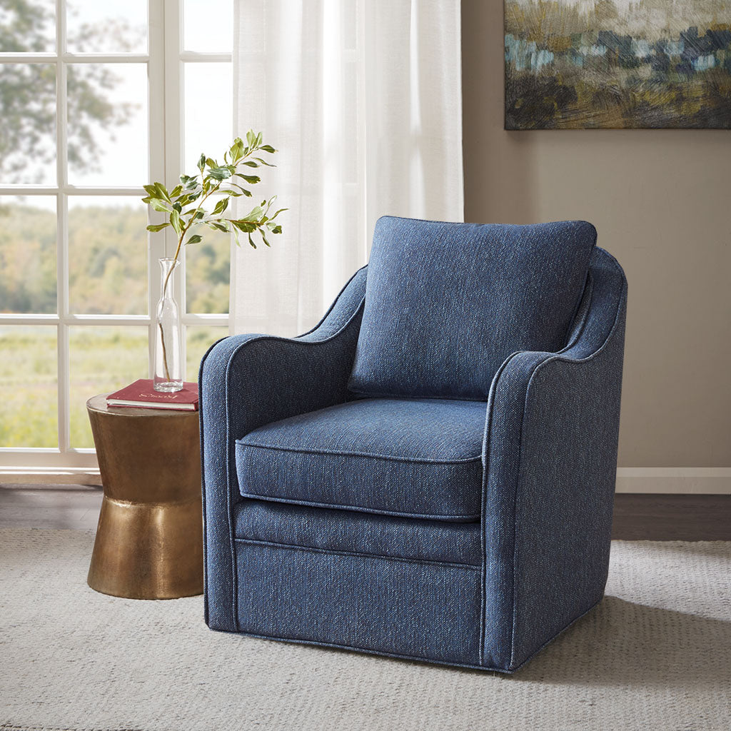 TREATLIFE HOME Wide Seat Swivel Arm Chair with 360 Degree Rotation, Comfortable Upholstered Design, Navy Color