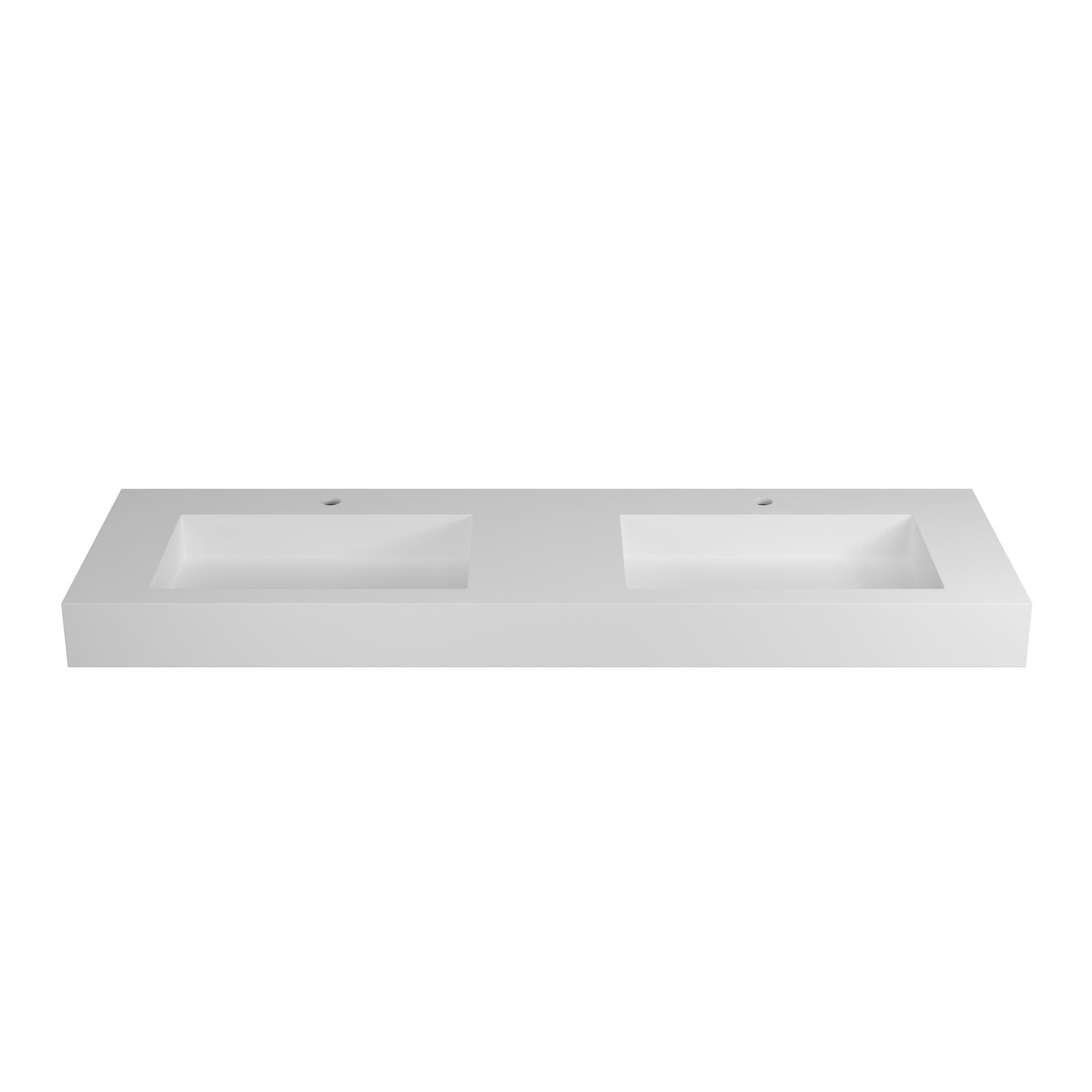Modern white double vanity top with integrated sinks for a sleek bathroom