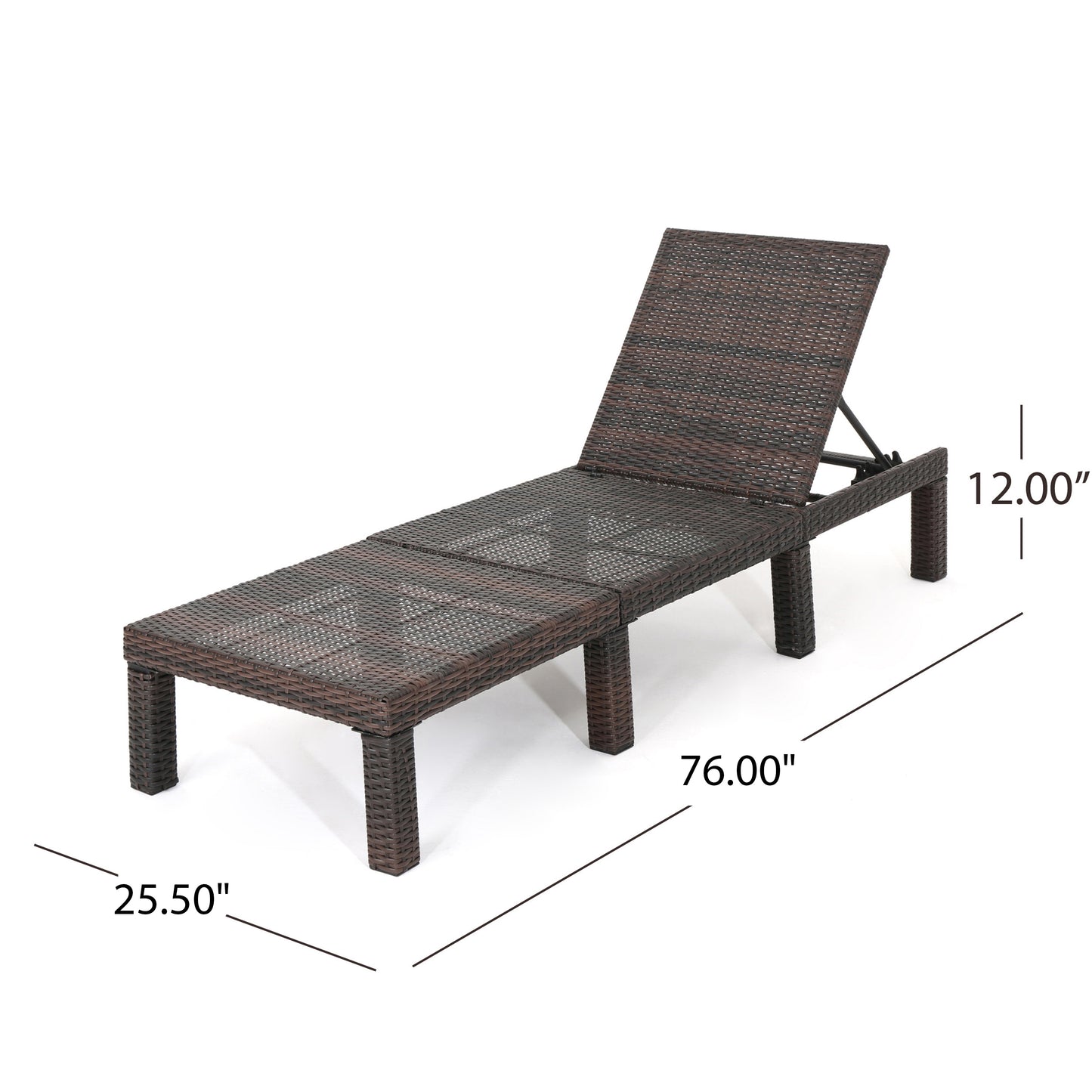 Dark brown rattan chaise lounge with adjustable back perfect for poolside relaxation