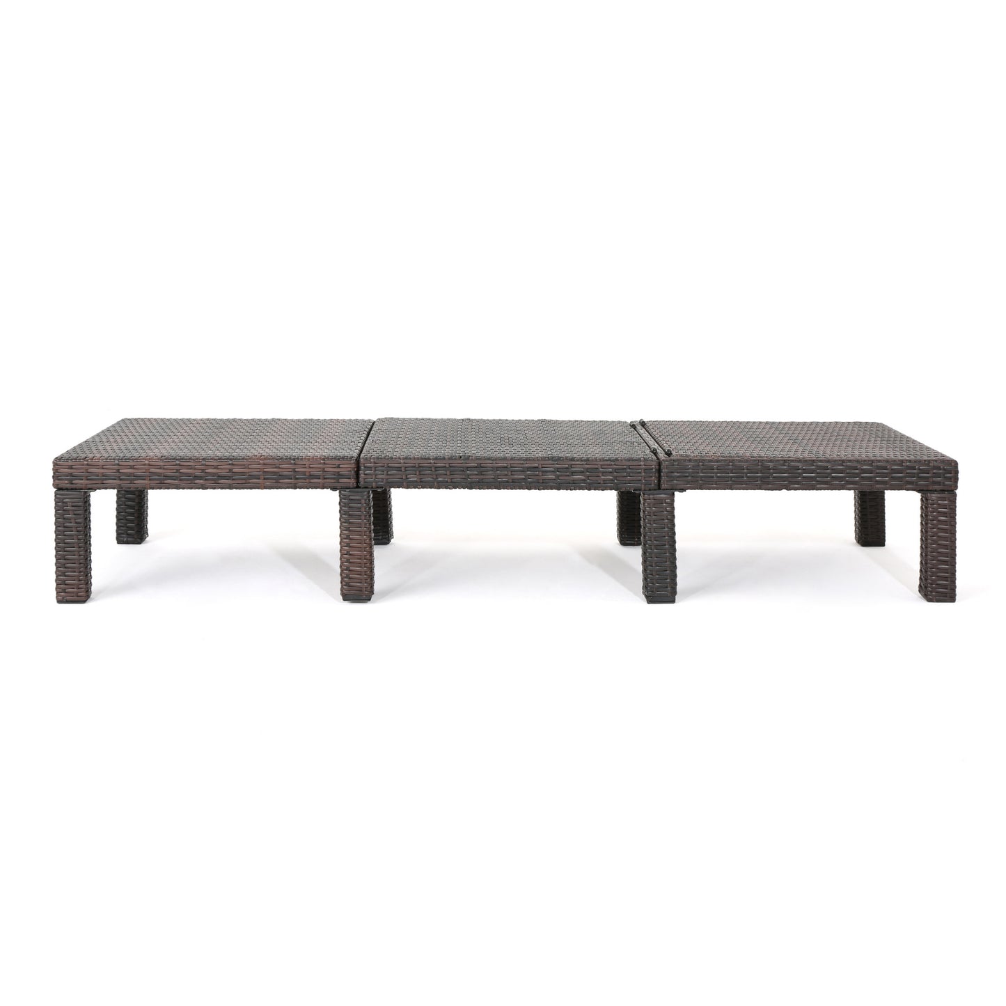 Dark brown wicker sectional outdoor sofa featuring three connected seating modules on sturdy legs