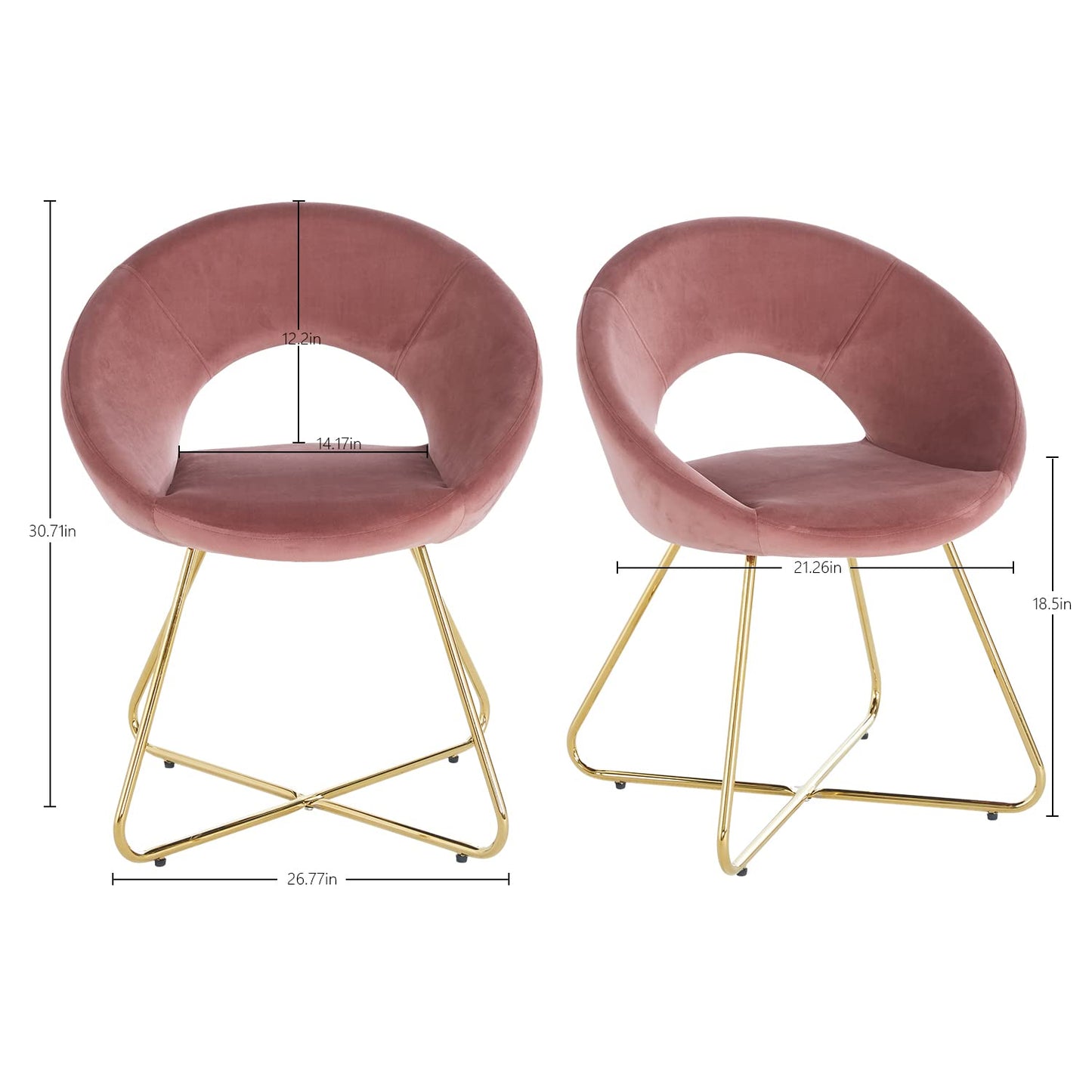 Dusty rose velvet accent chair with gold metal base and open circular design