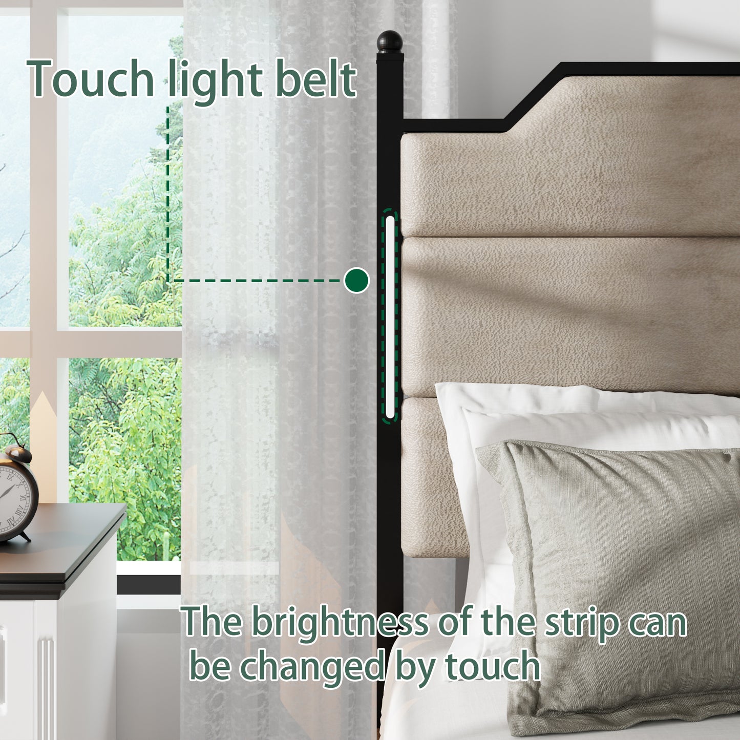 Modern bed frame with integrated touchcontrolled ambient light strip