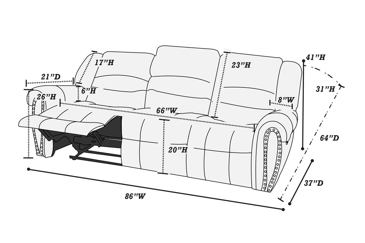 Diagram of a recliner sofa showing dimensions W x D x H