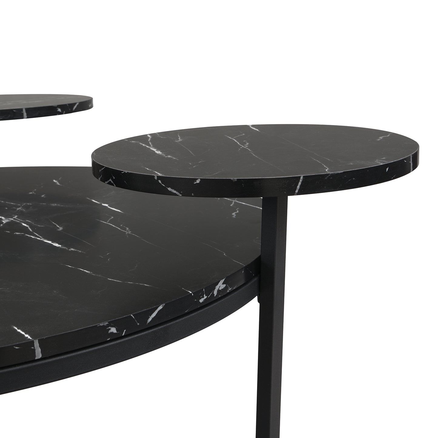 Black marble effect nesting tables with round tops and metal legs
