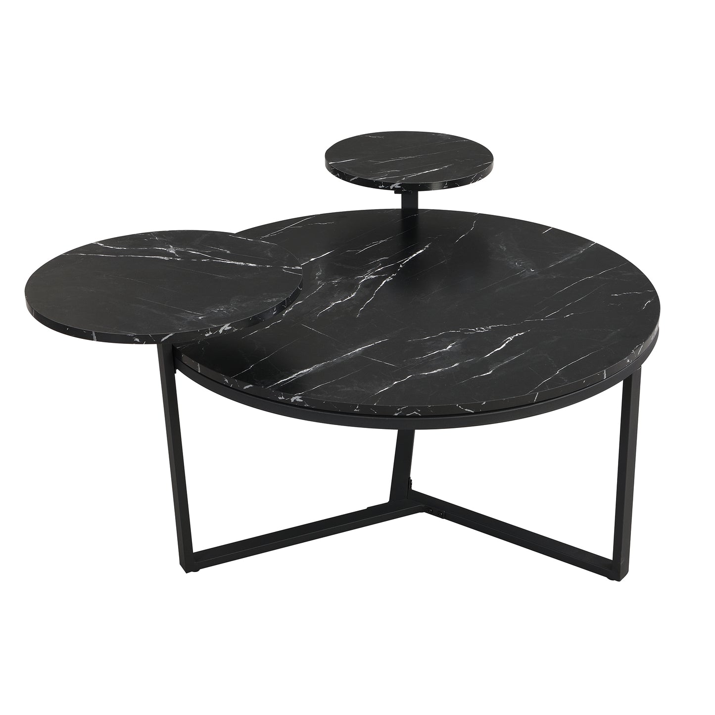 Modern black marble tiered coffee table with metal base
