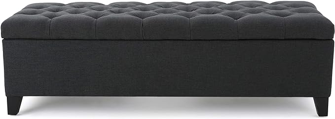 Dark gray tufted storage ottoman with hidden compartment for home organization
