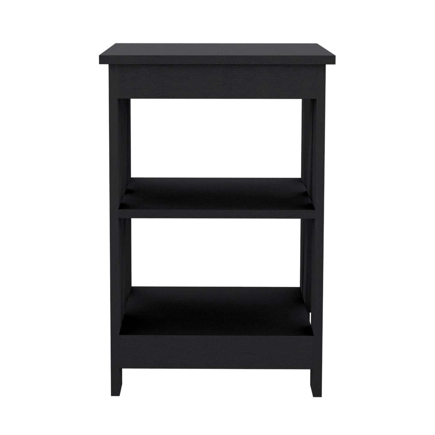 Modern black end table with two open shelves