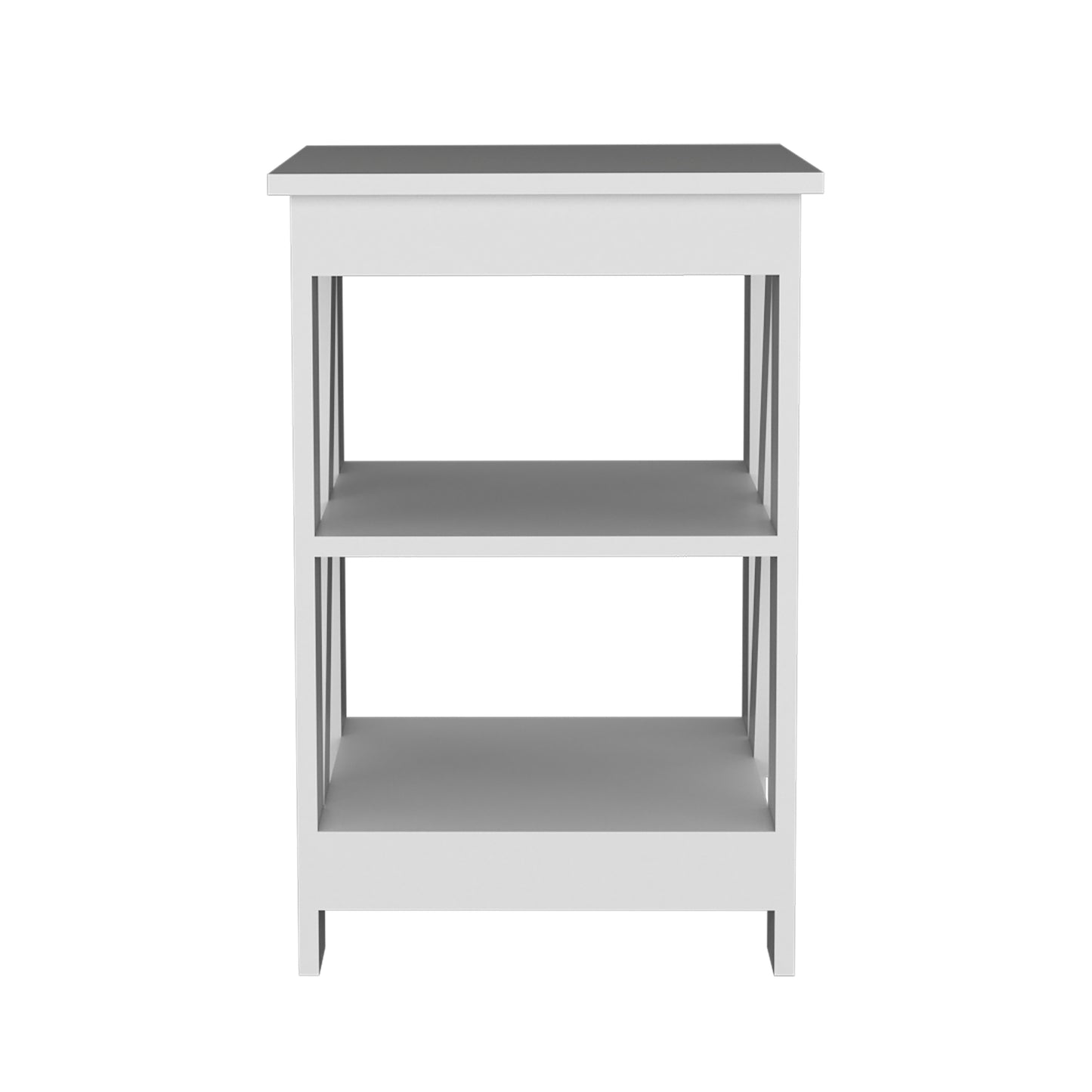 White twoshelf wooden side table with gray top
