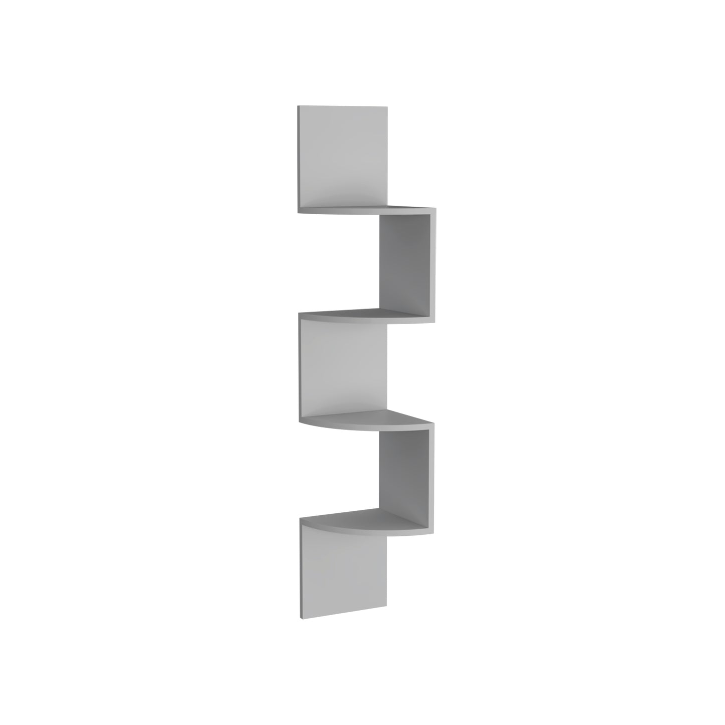 Gray corner zigzag shelf with four staggered tiers for stylish home organization