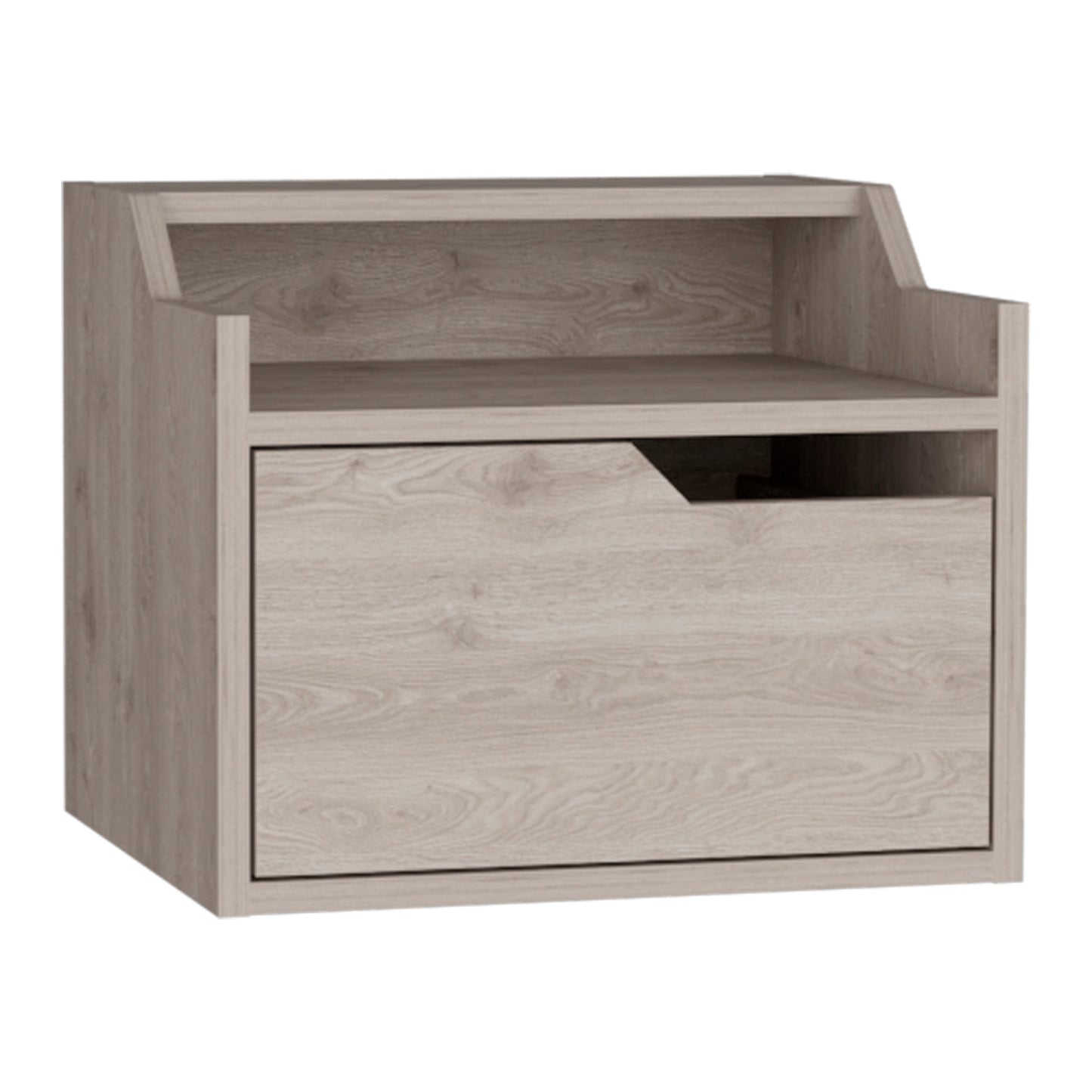 Modern wood veneer nightstand with one drawer and open shelf